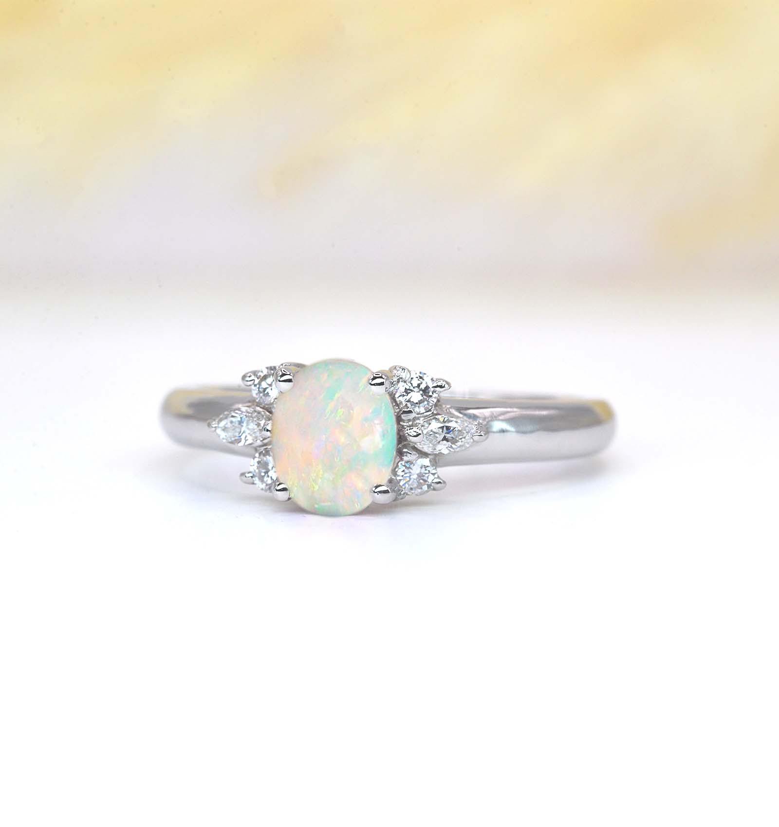 oval white opal cluster vintage ring