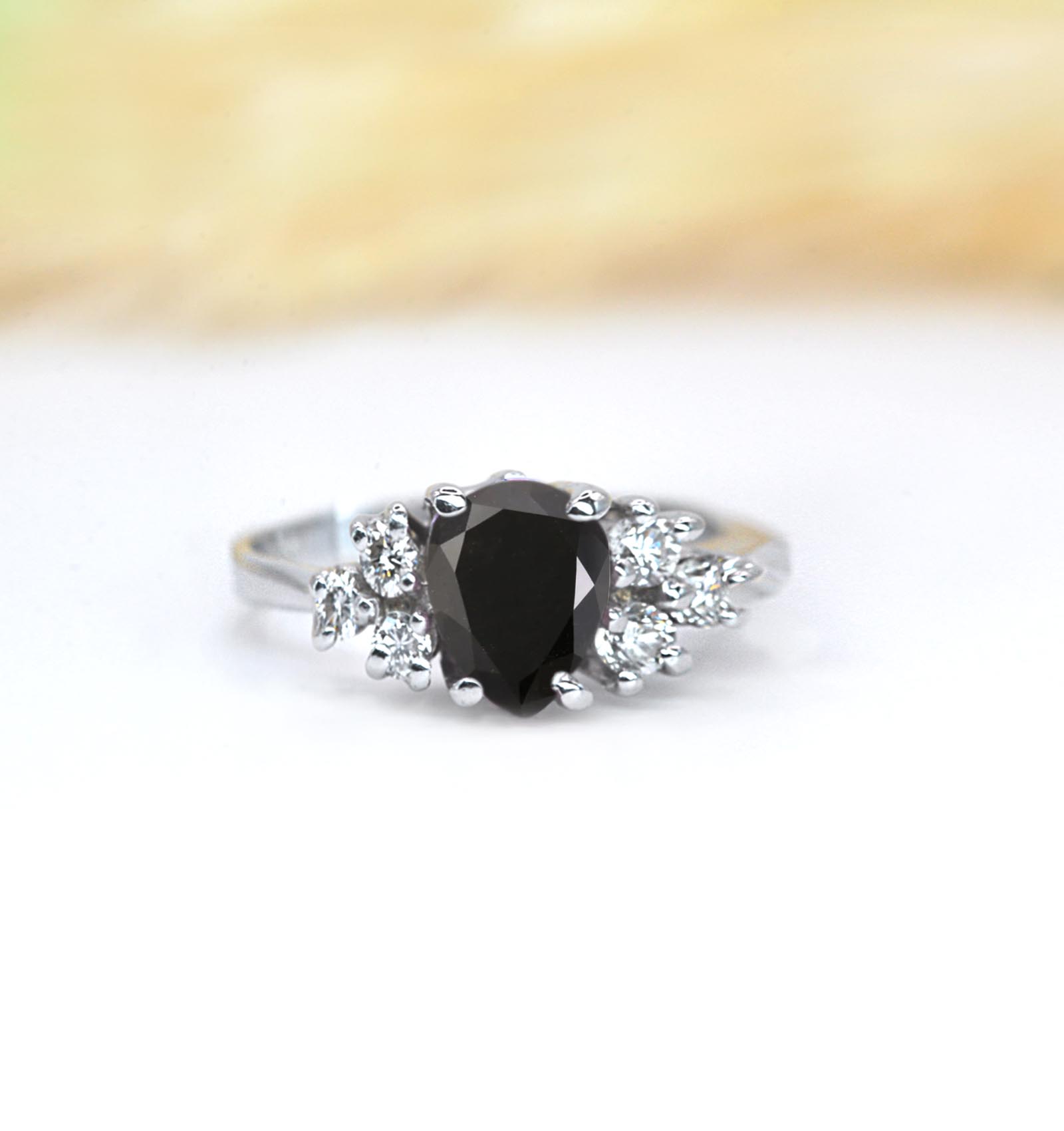 pear black diamond art deco cluster ring