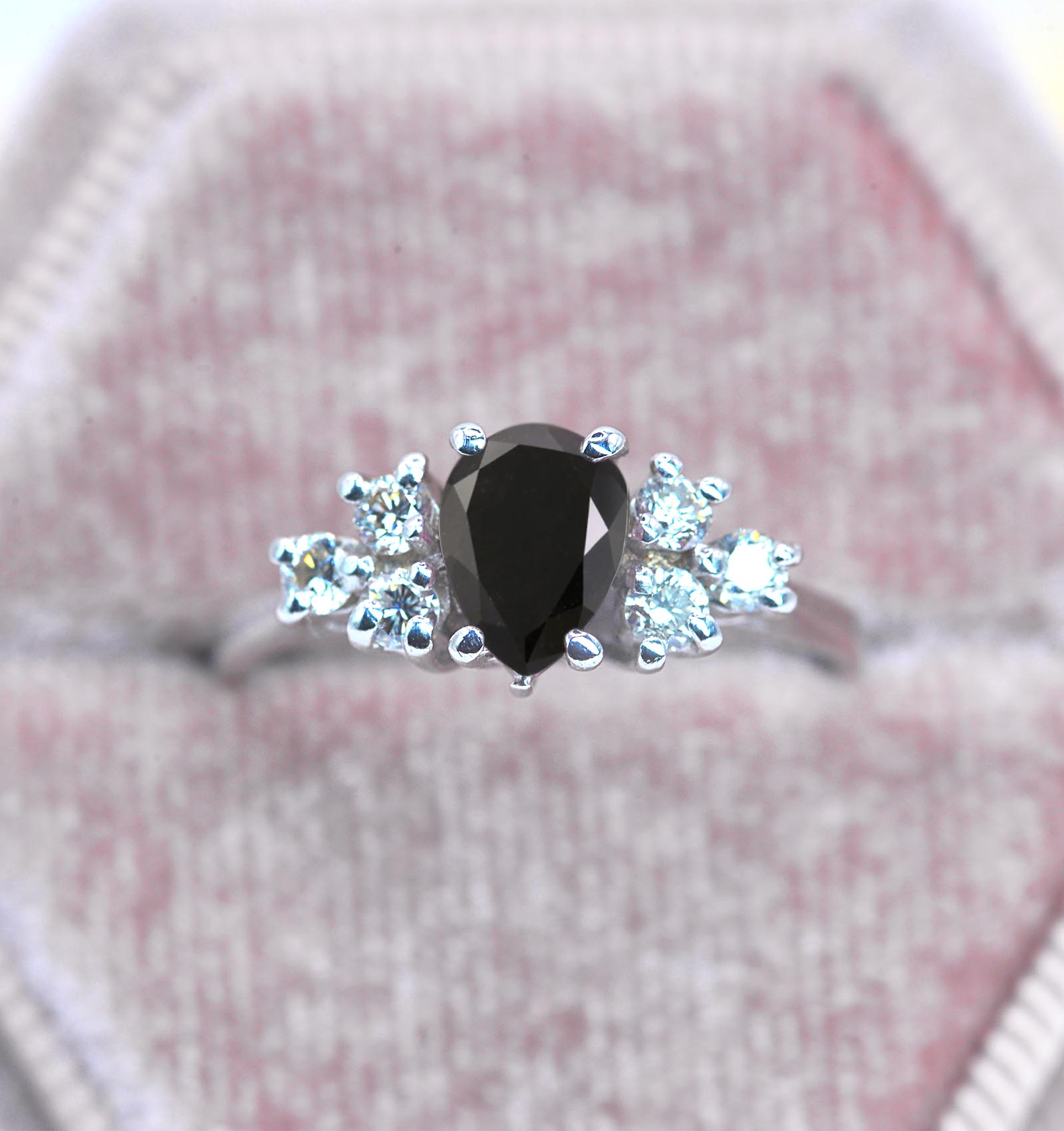 pear black diamond art deco cluster ring