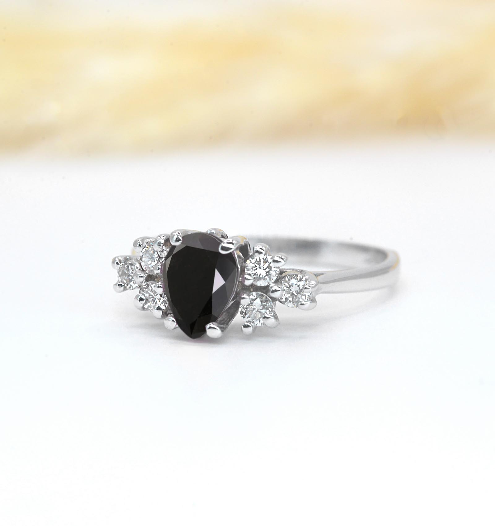 pear black diamond art deco cluster ring