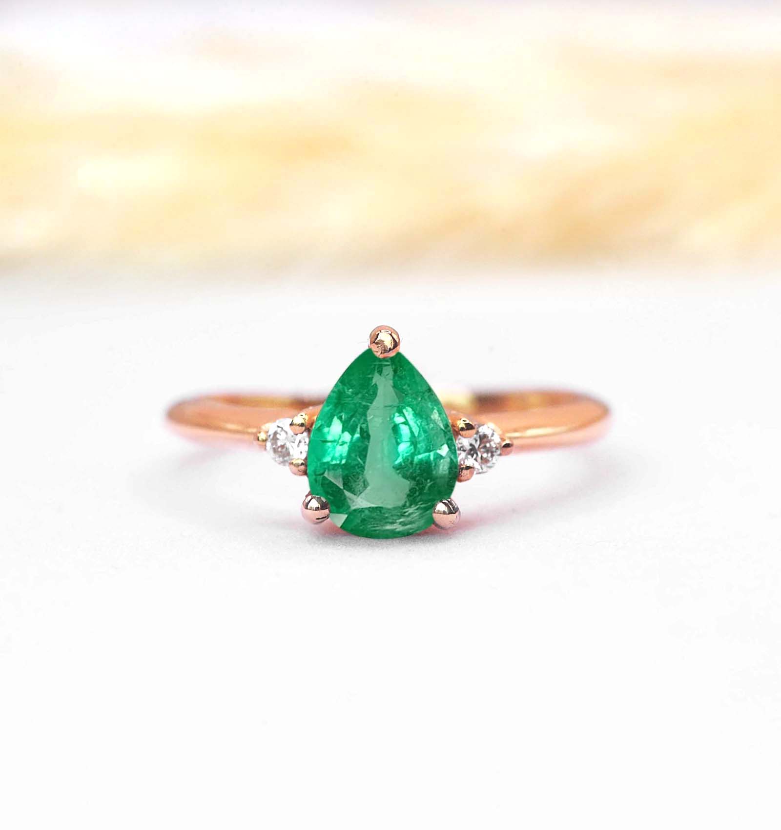 pear emerald dainty ring