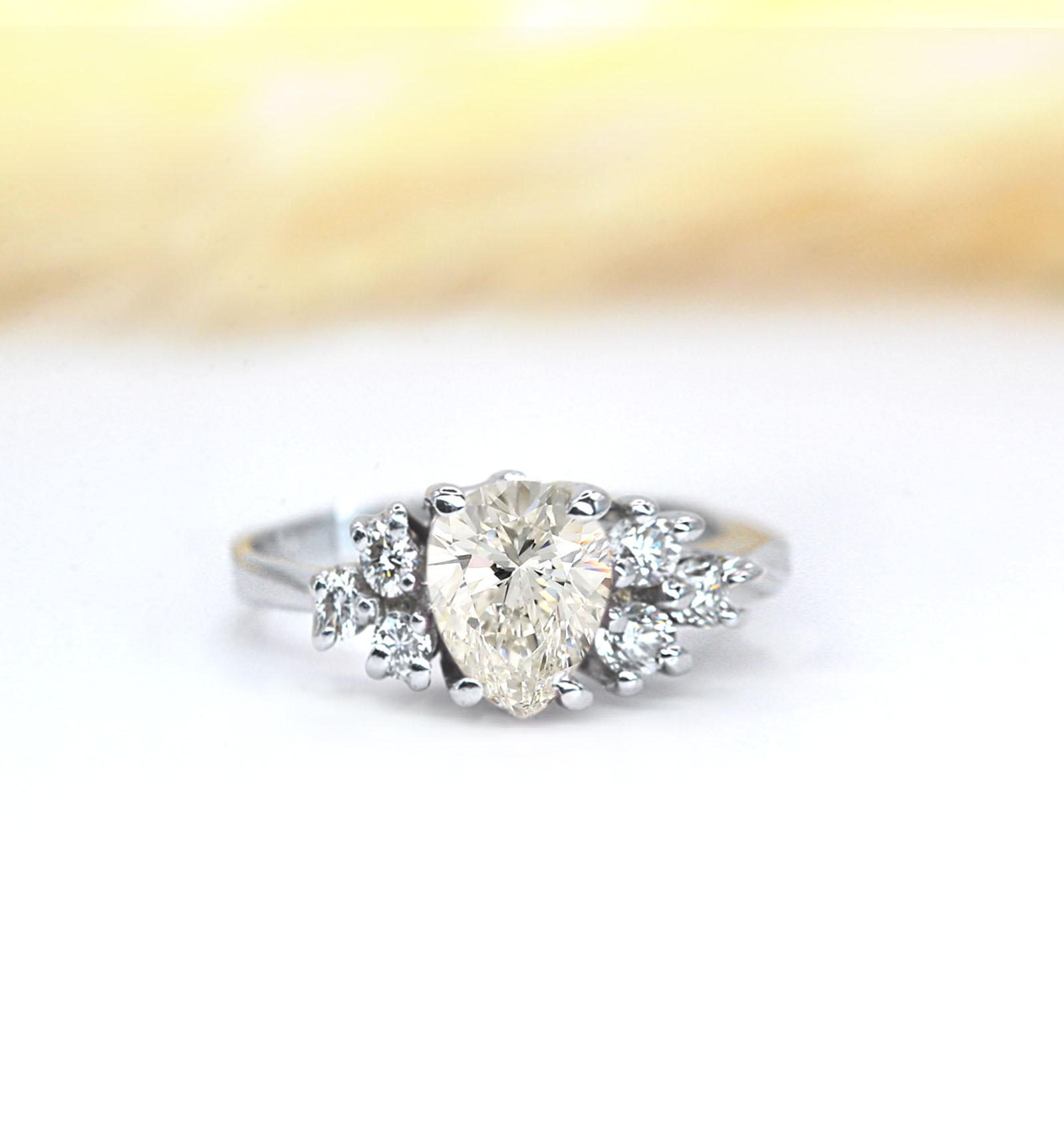 pear lab grown diamond art deco cluster ring
