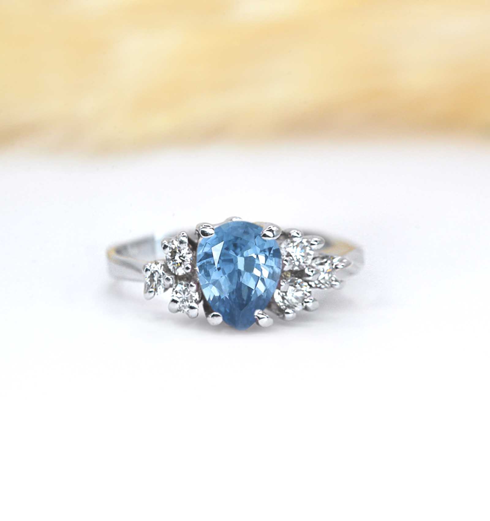 1.54ct pear aquamarine high cluster ring