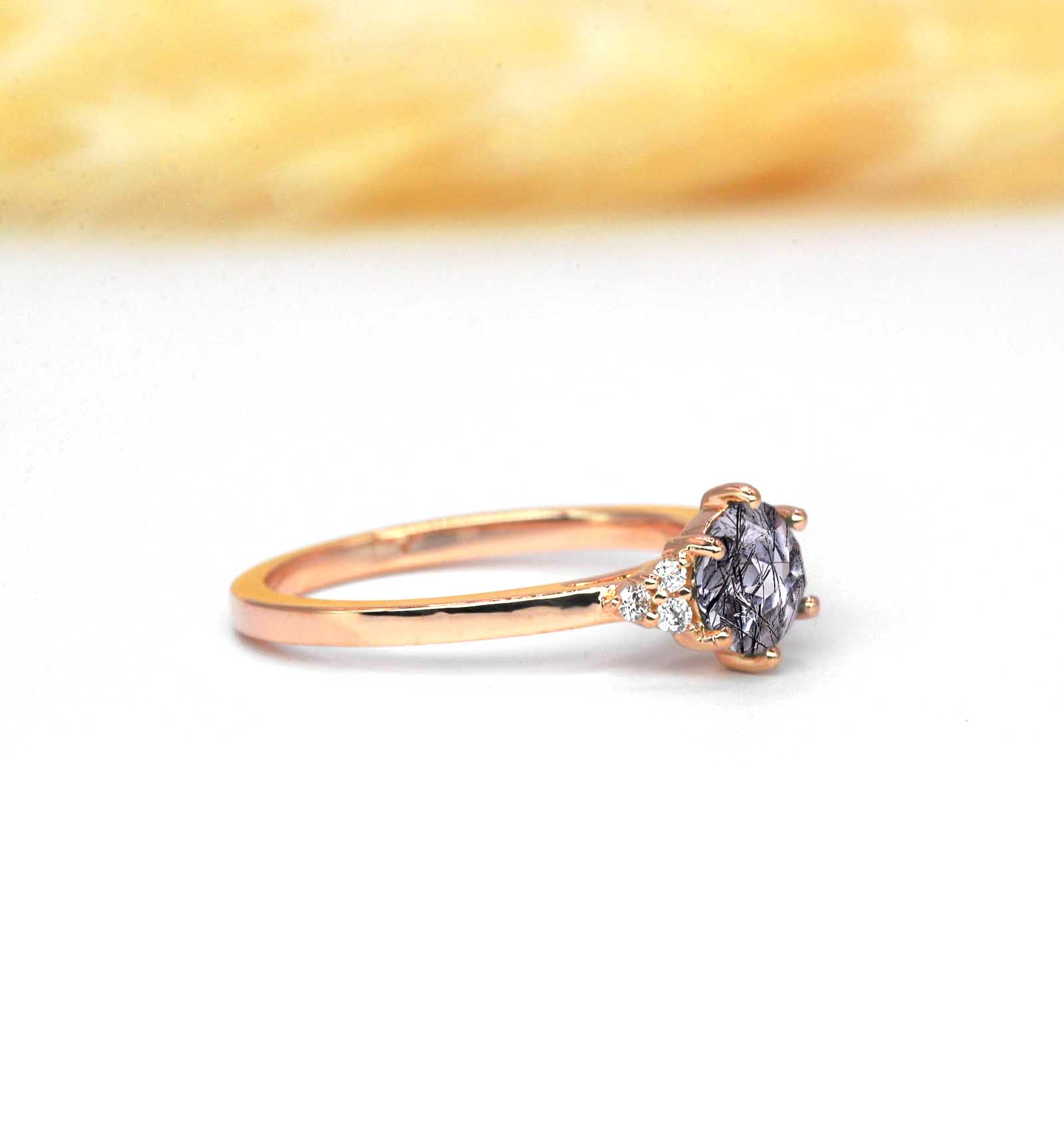 round rutile art deco engagement ring