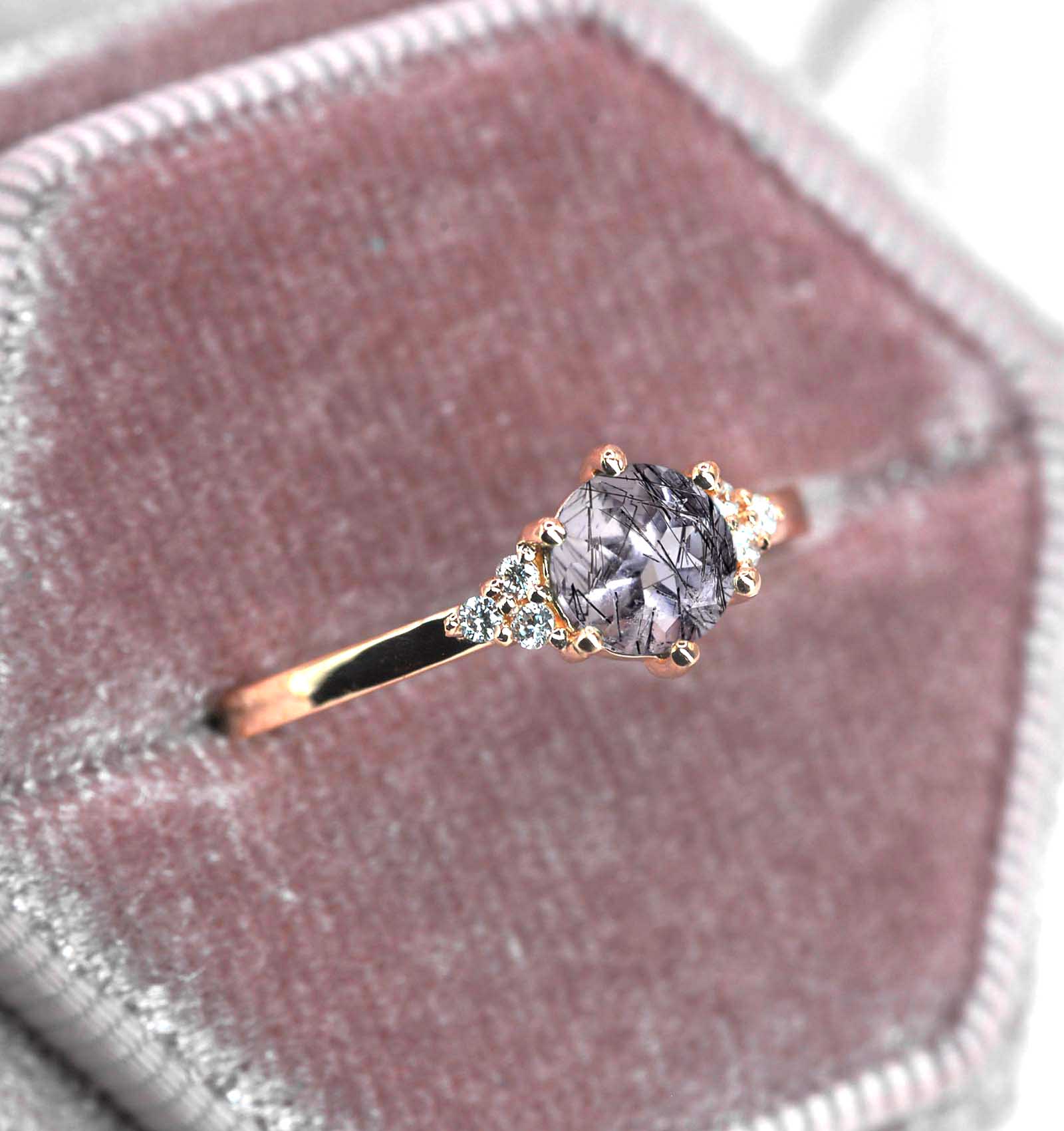 round rutile art deco engagement ring