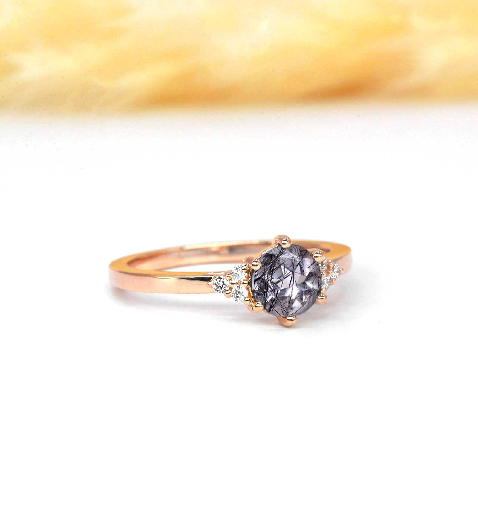 round rutile art deco engagement ring