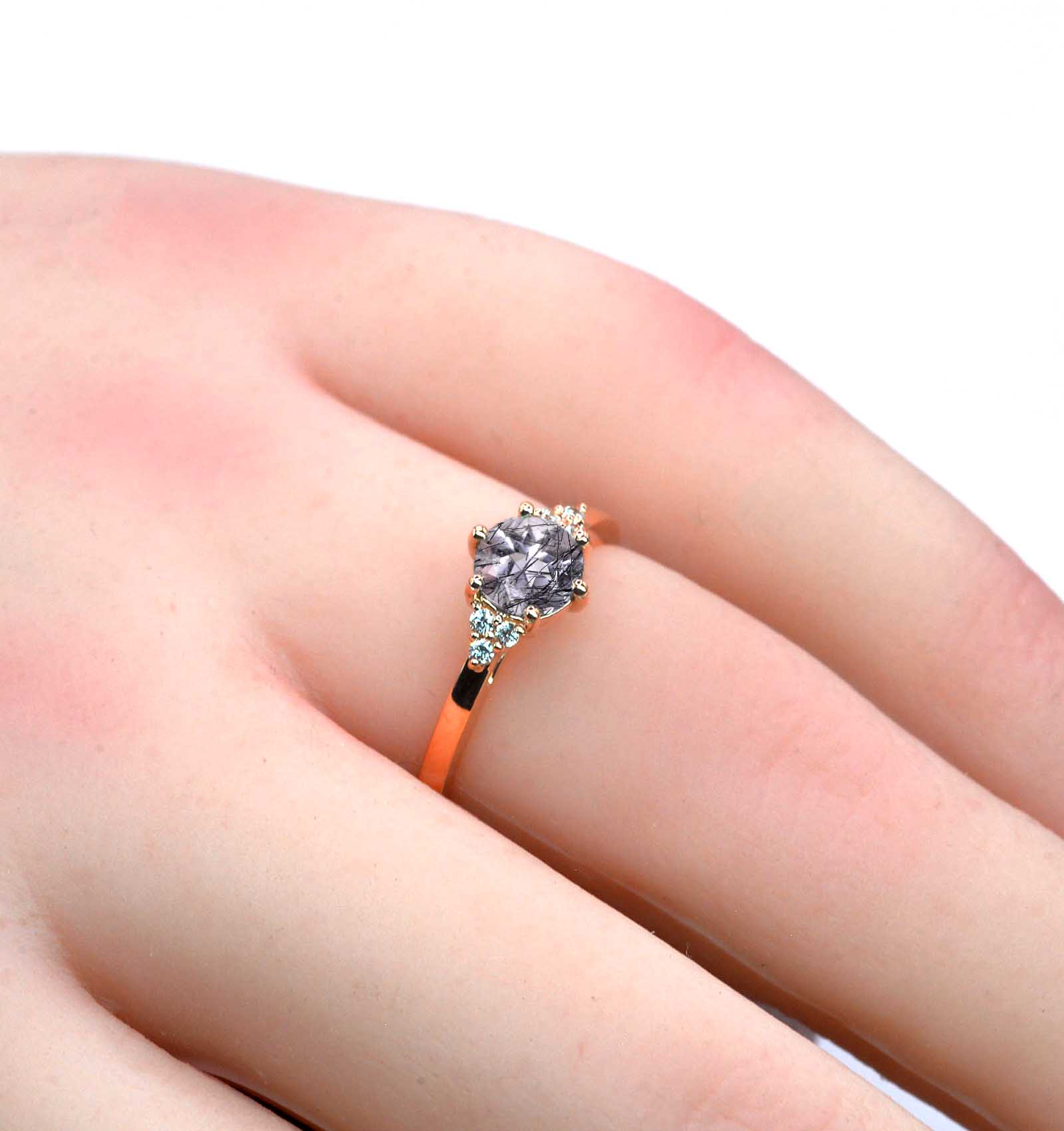round rutile art deco engagement ring