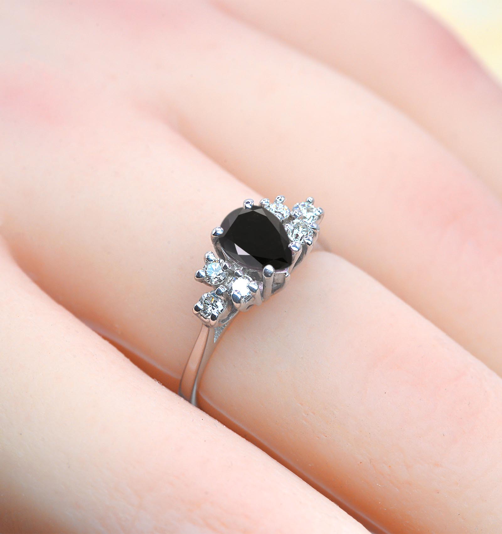 pear black diamond art deco cluster ring