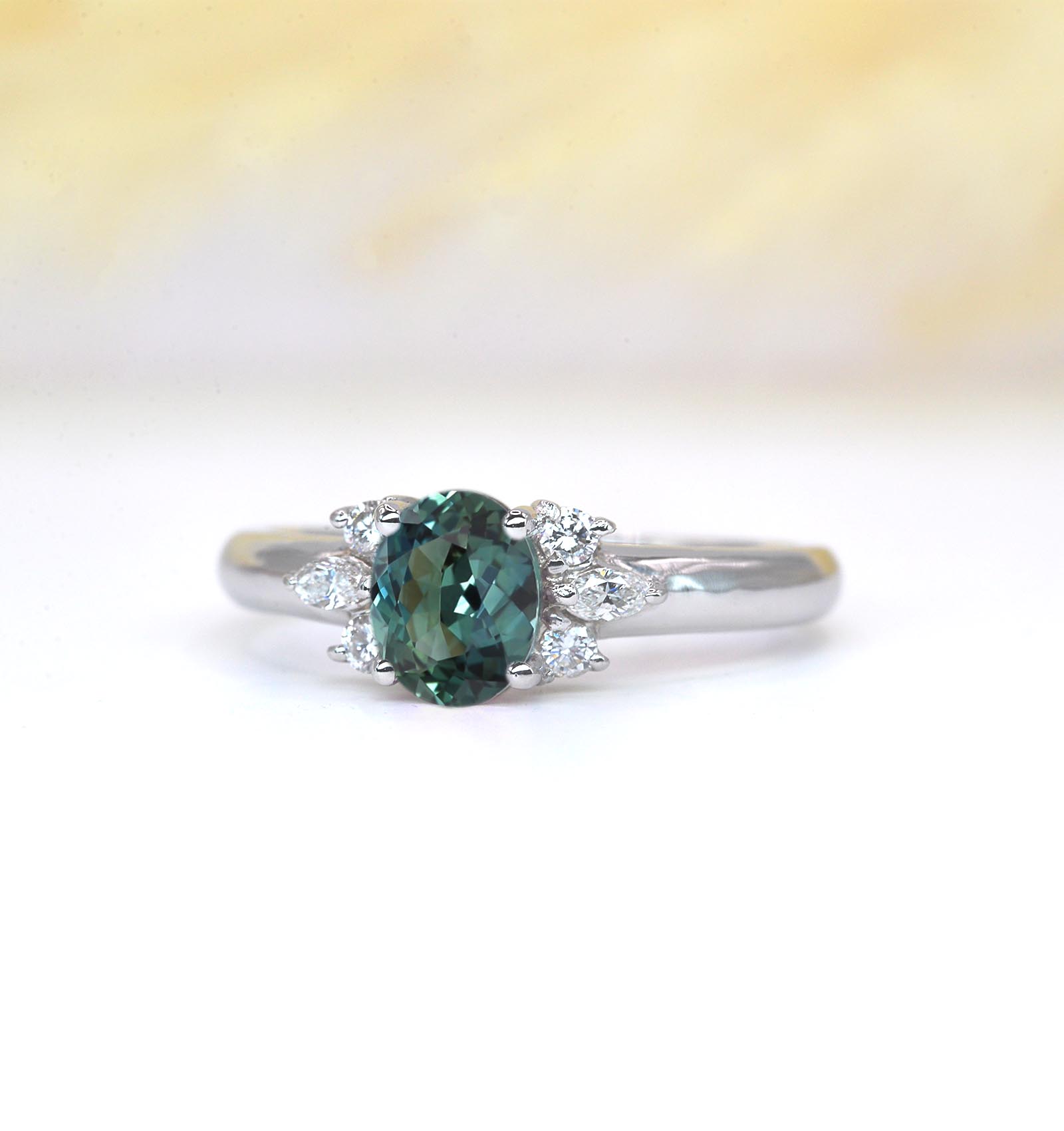 1.51ct teal sapphire vintage cluster ring