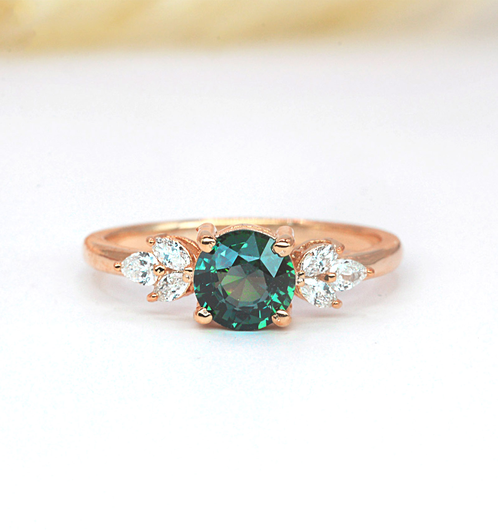 round 6mm teal sapphire engagement ring