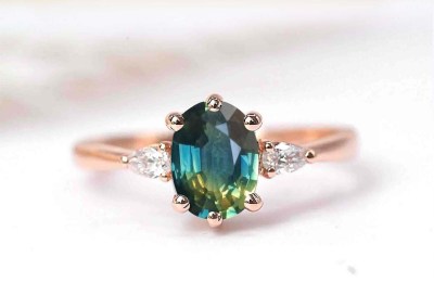 Oval 6mm teal sapphire ring