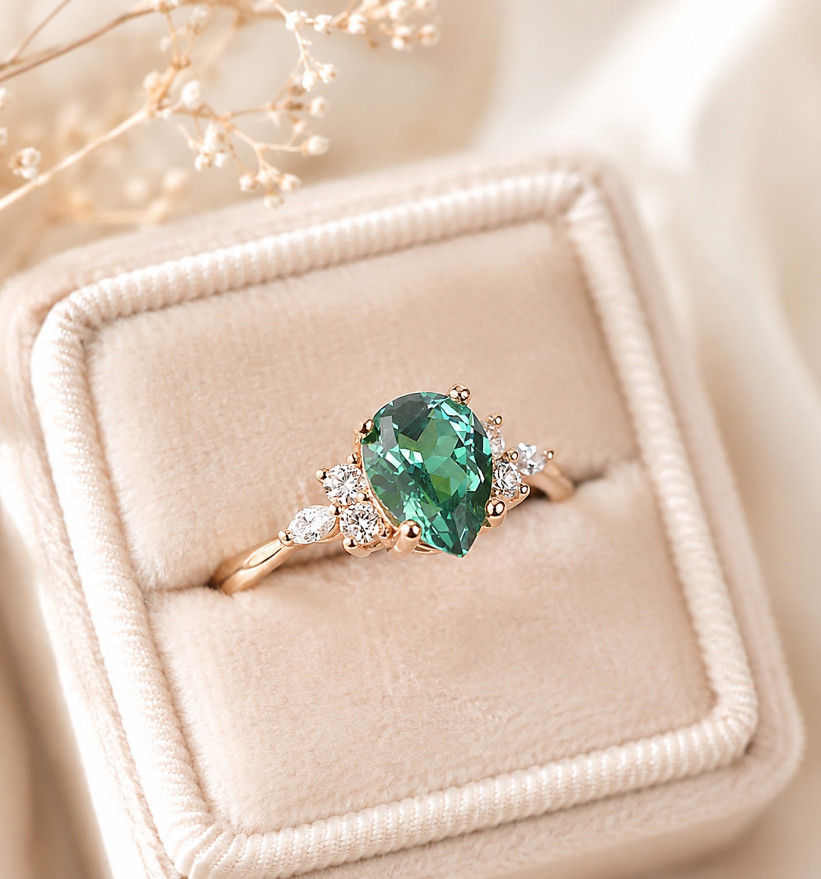 Pear Teal Sapphire Engagement Ring - Image 4