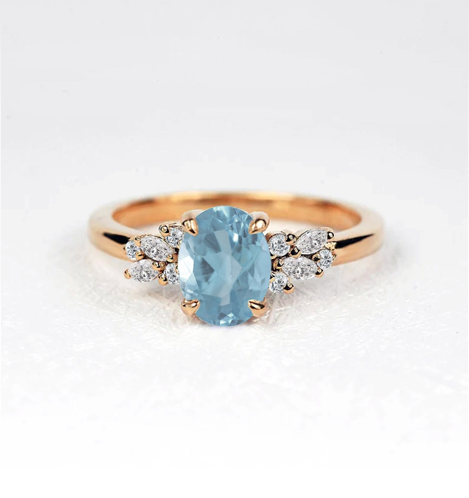 aquamarine engagement cluster ring