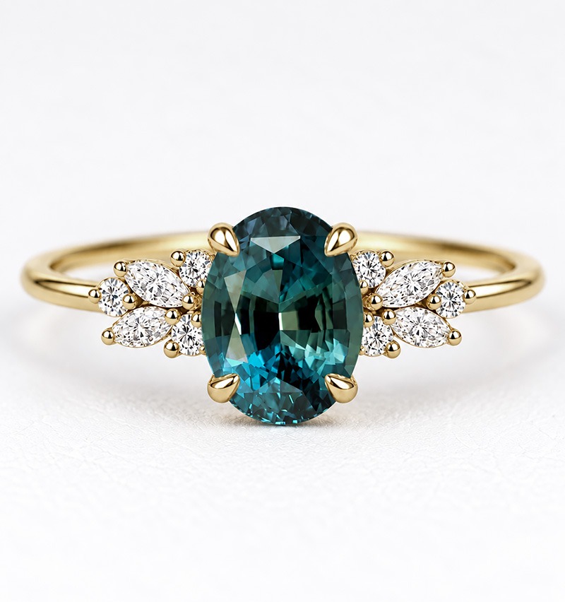 oval teal sapphire engagement ring
