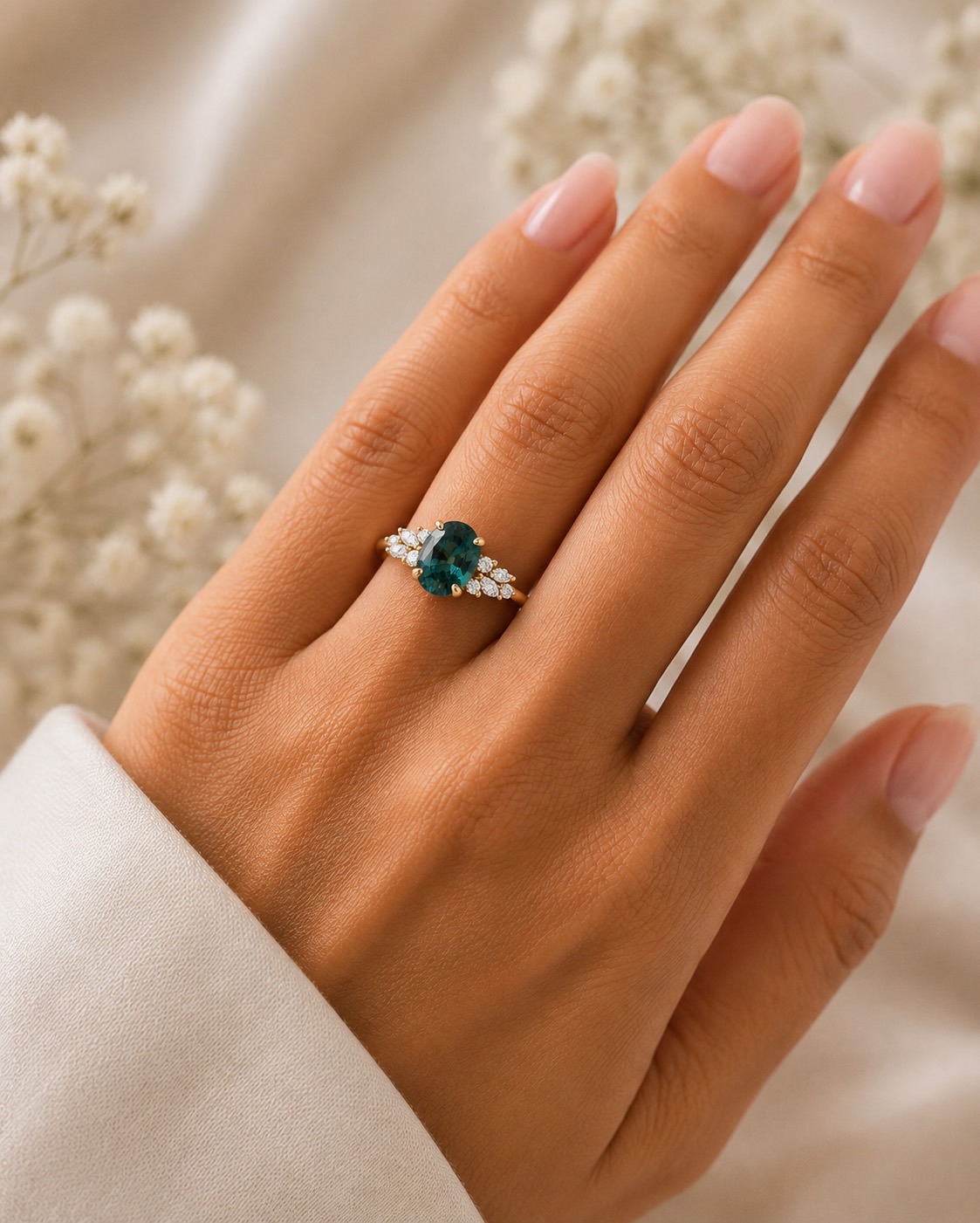 Teal Sapphire Engagement Ring