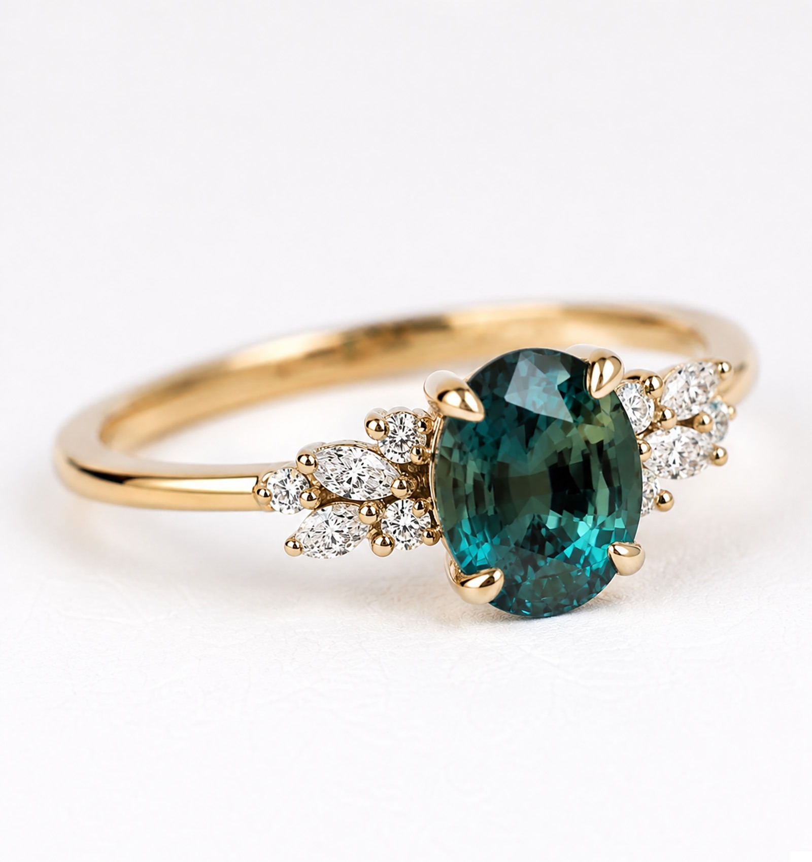 Green Teal Sapphire Engagement Ring