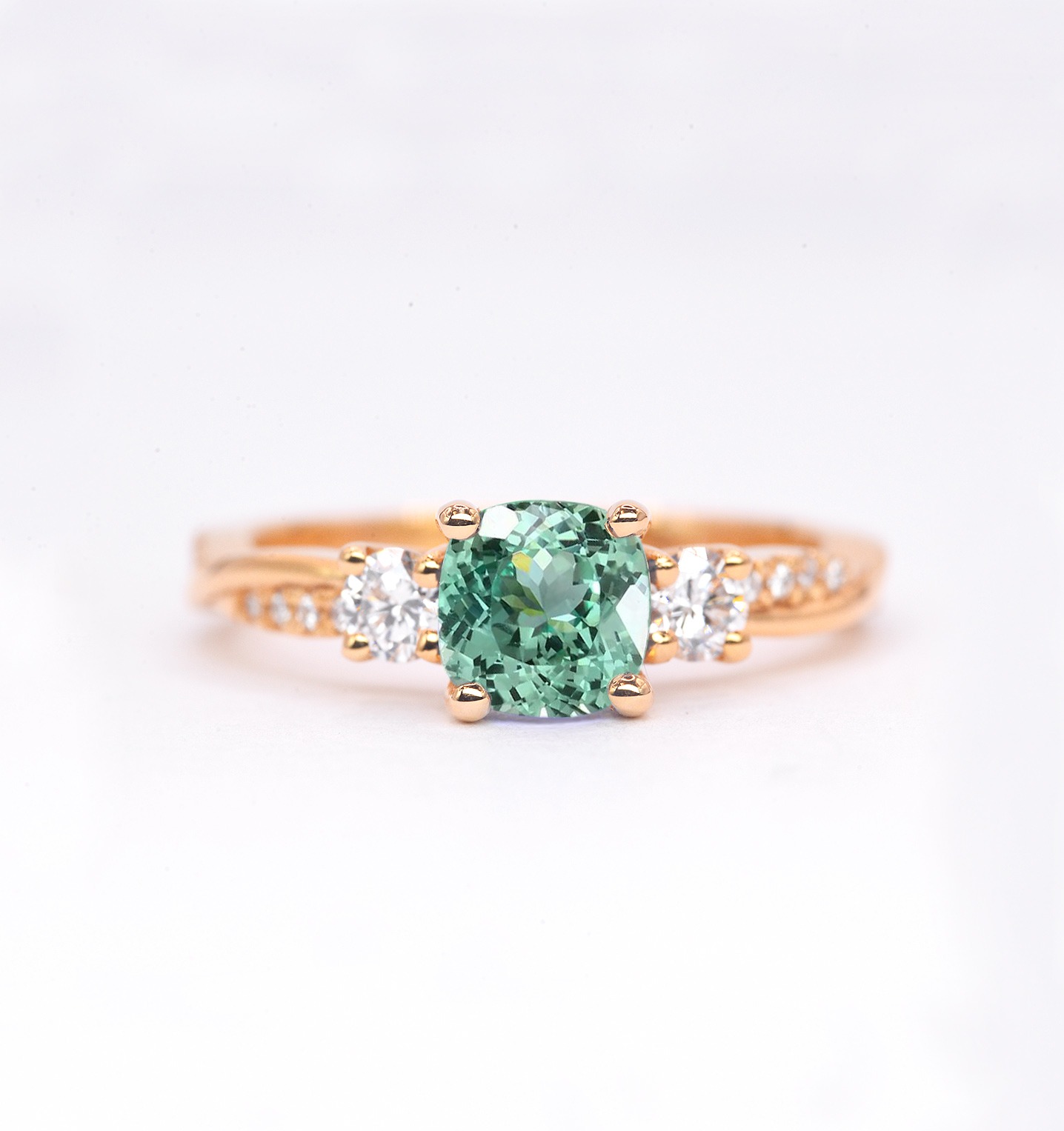 vintage cushion mint green sapphire ring
