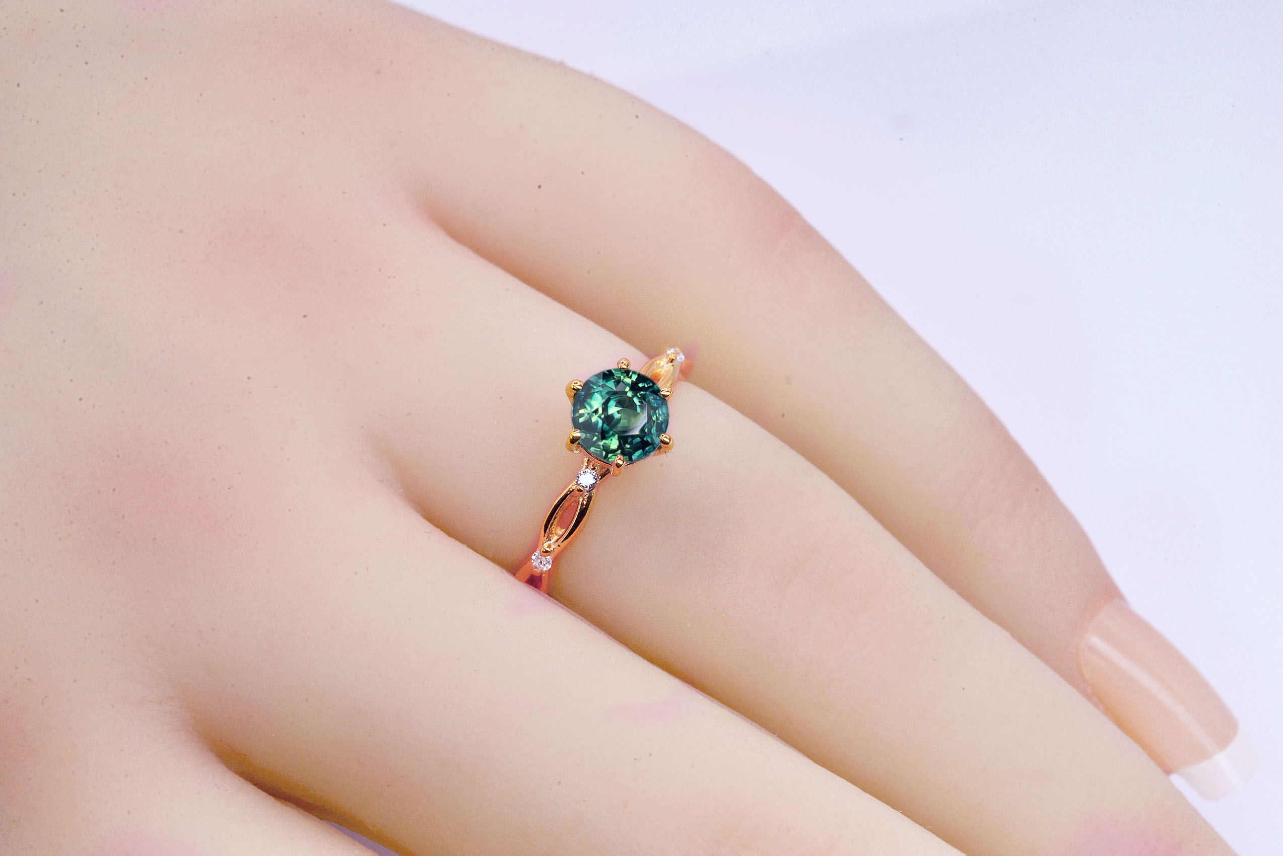 montana teal sapphire rose gold ring