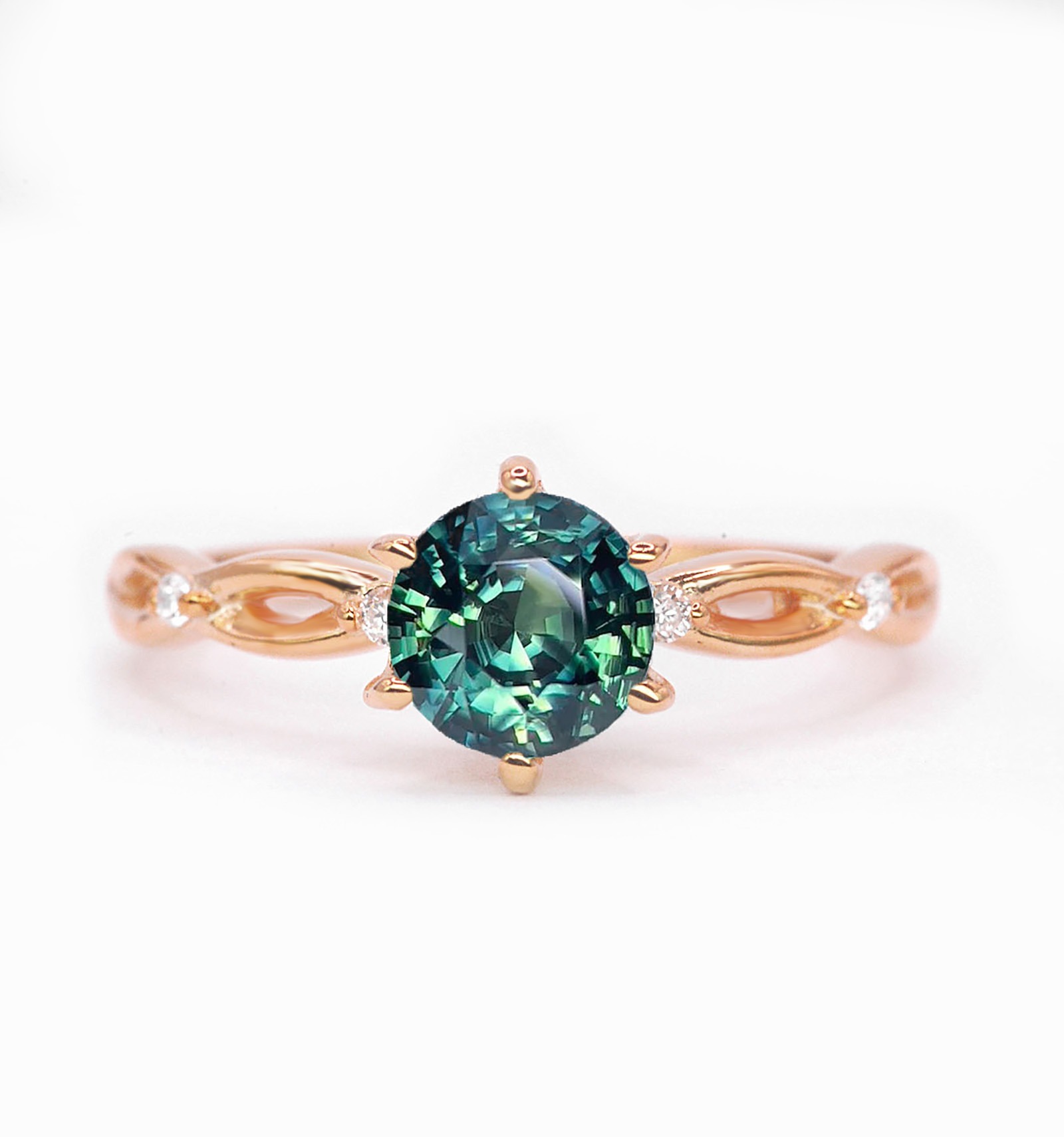 Ceylon teal sapphire rose gold ring