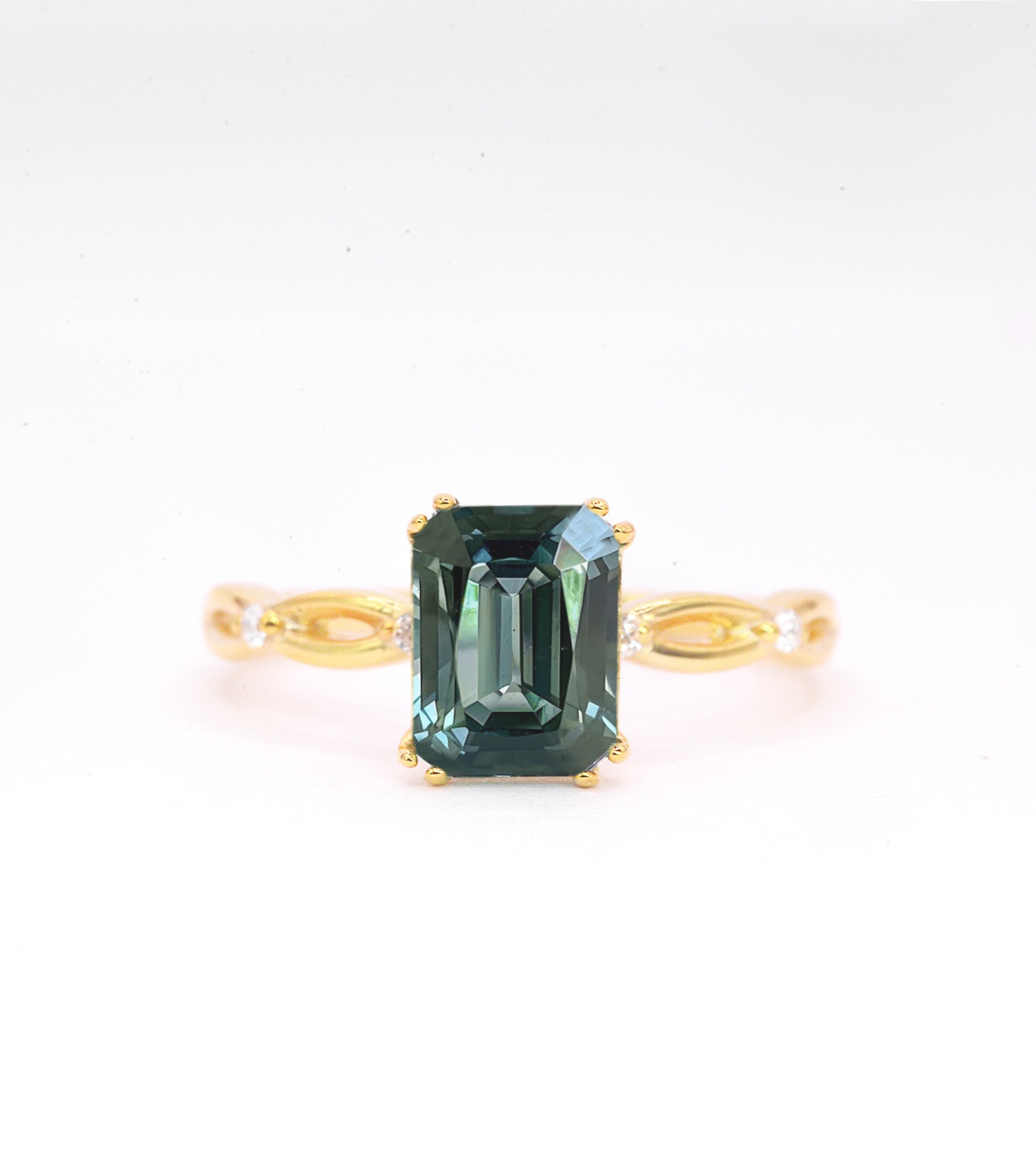 Emerald Cut Teal Sapphire Engagement Ring
