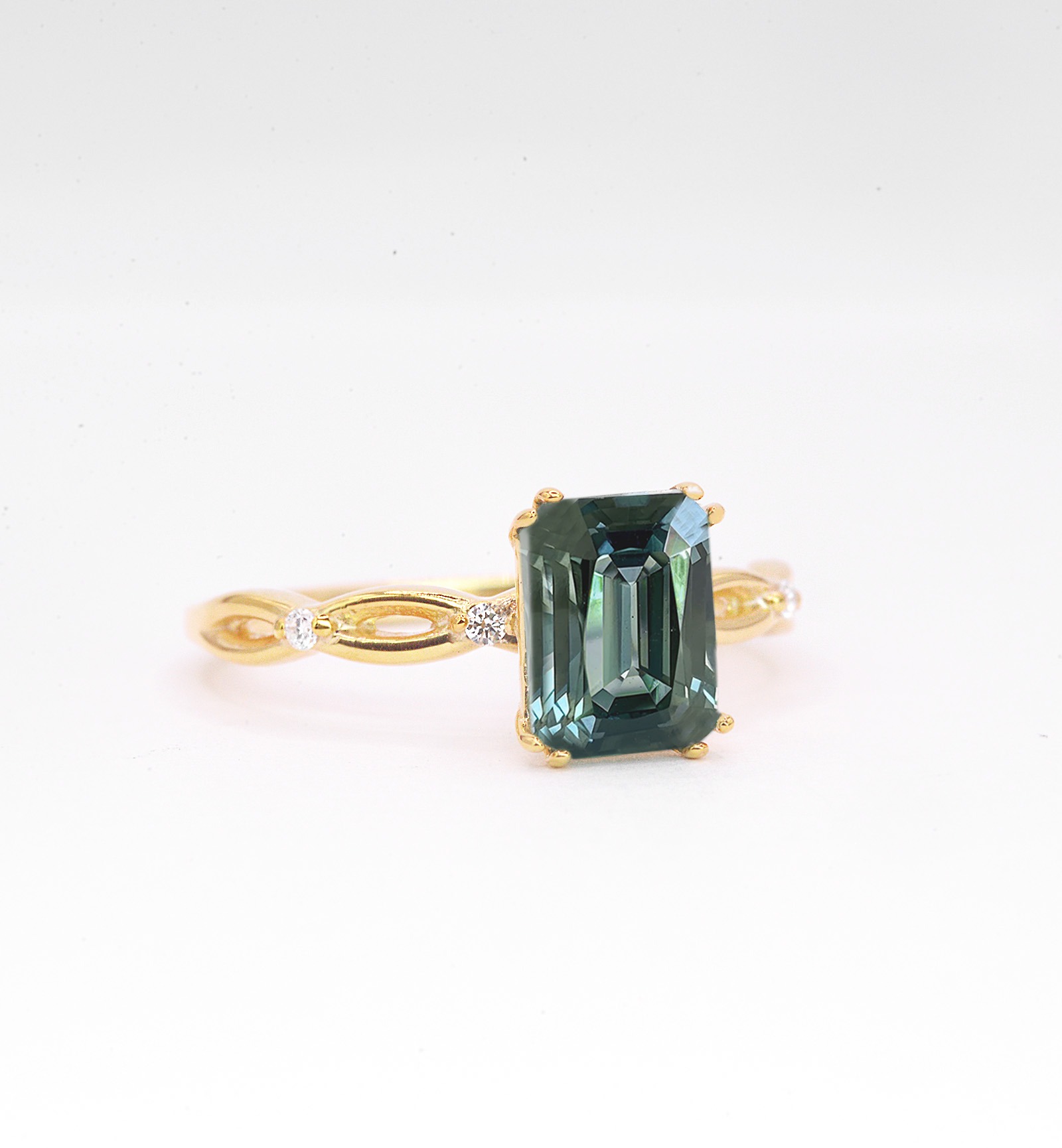 Emerald Cut Teal Sapphire Engagement Ring