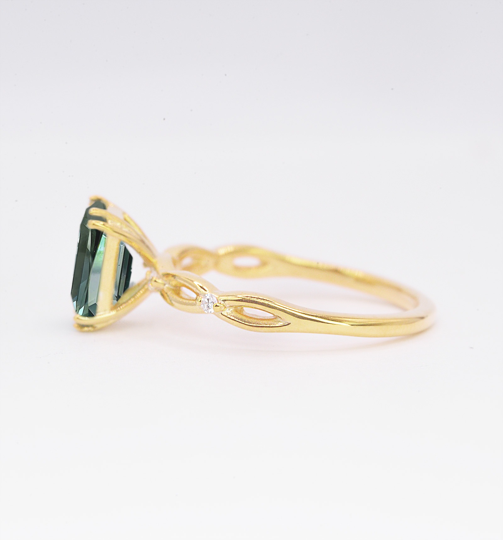 Emerald Cut Teal Sapphire Engagement Ring