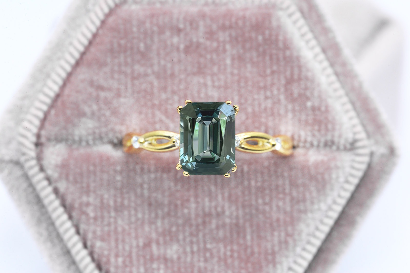 Emerald Cut Teal Sapphire Engagement Ring
