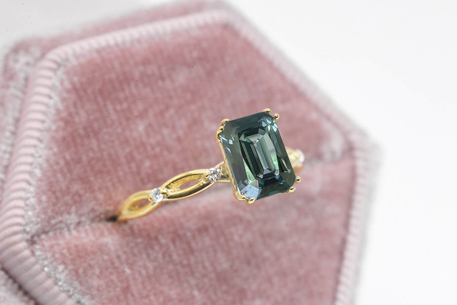 Emerald Cut Teal Sapphire Engagement Ring