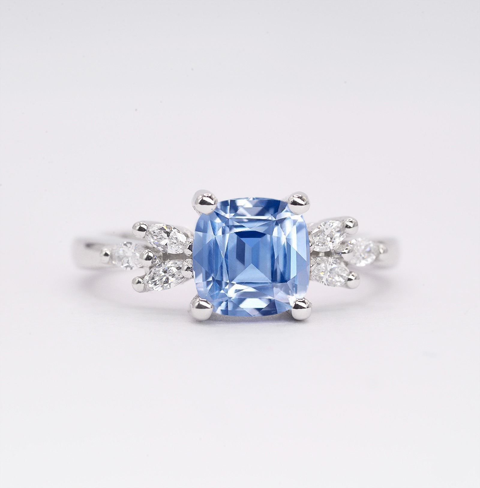 Cushion cut aquamarine and diamond ring