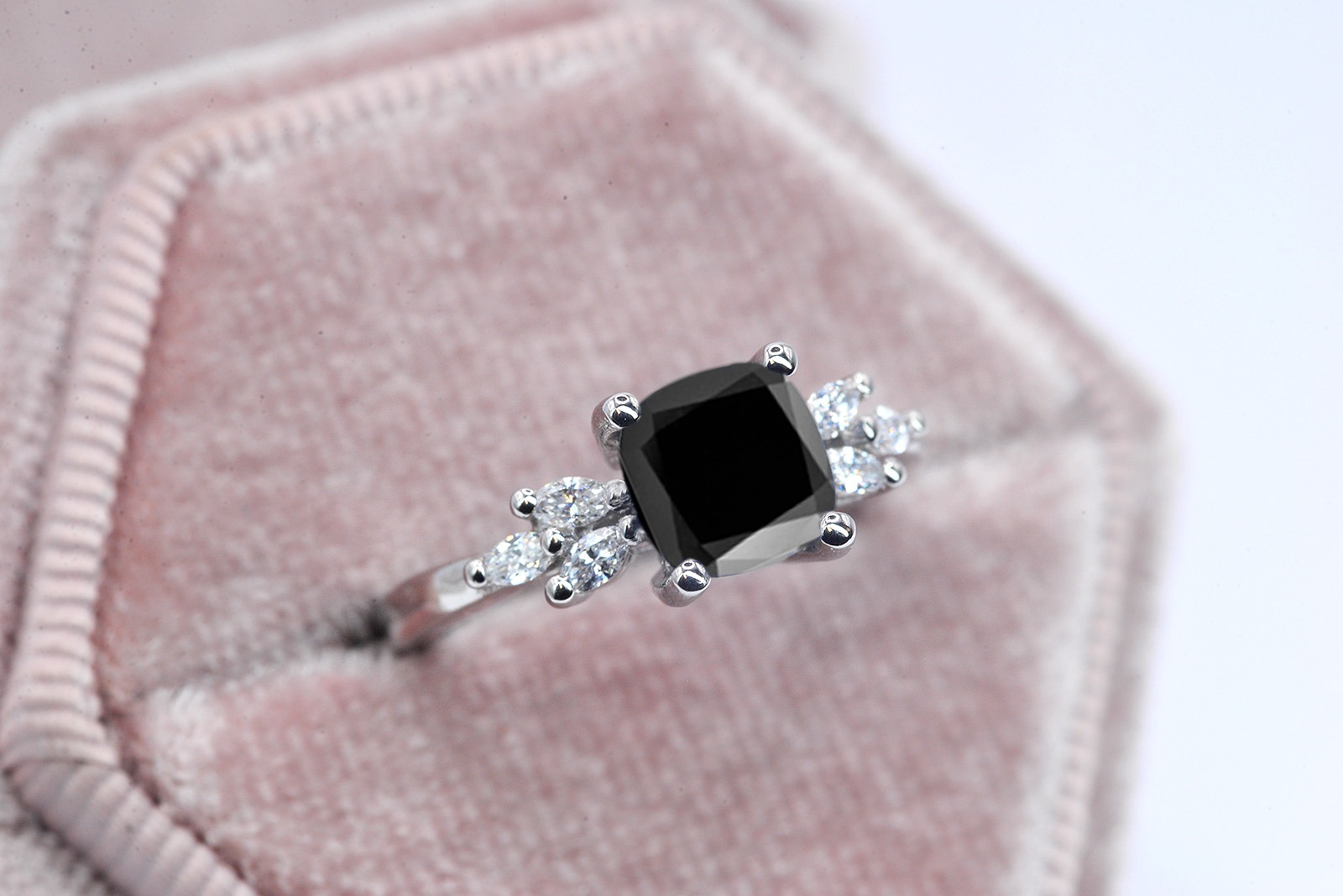 cushion black diamond ring