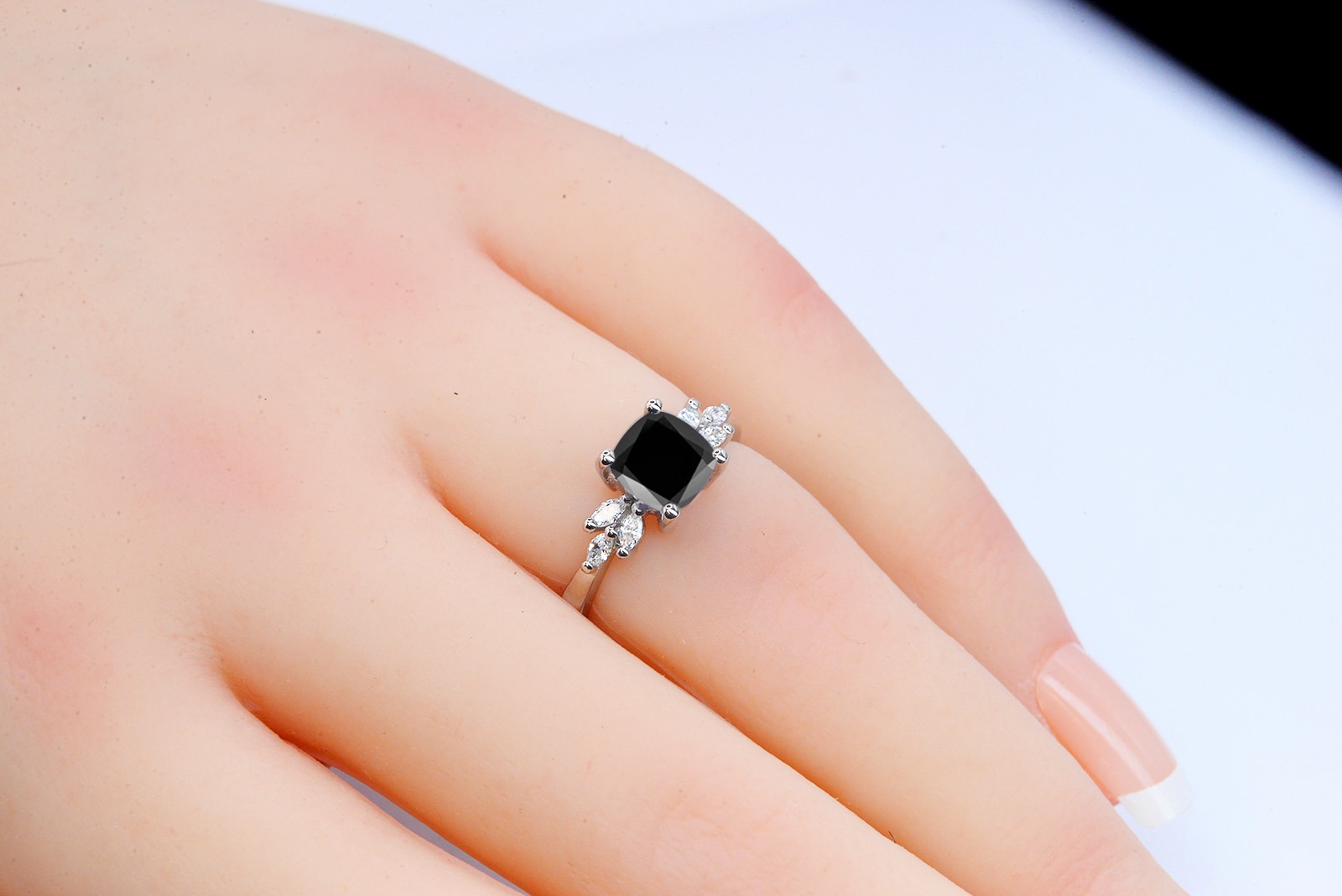 cushion black diamond ring