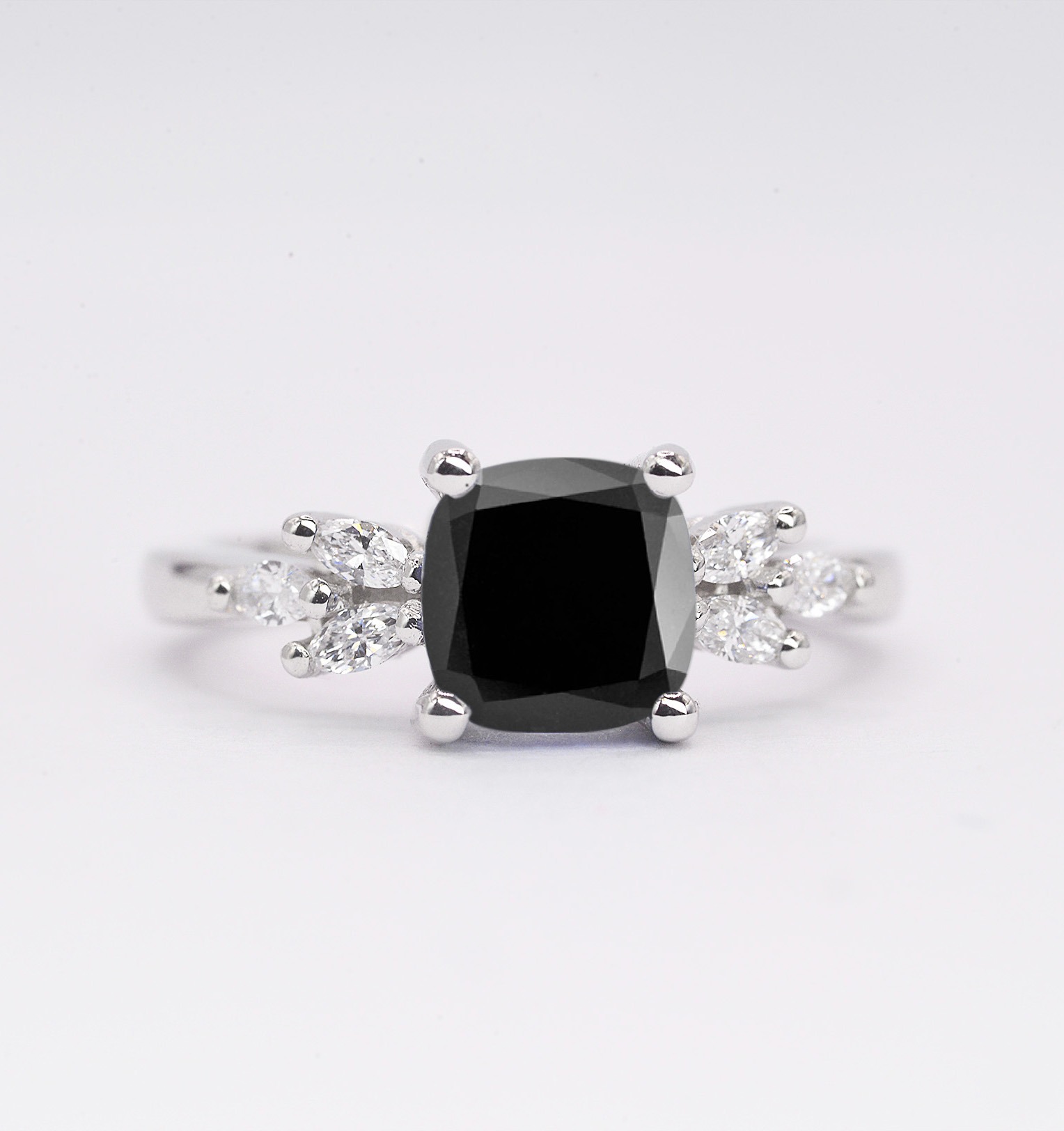 cushion black diamond ring