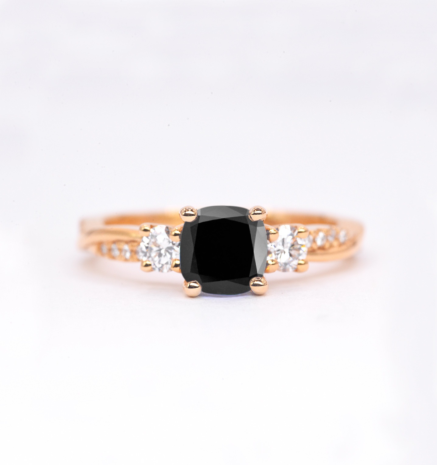 Cushion cut black diamond ring
