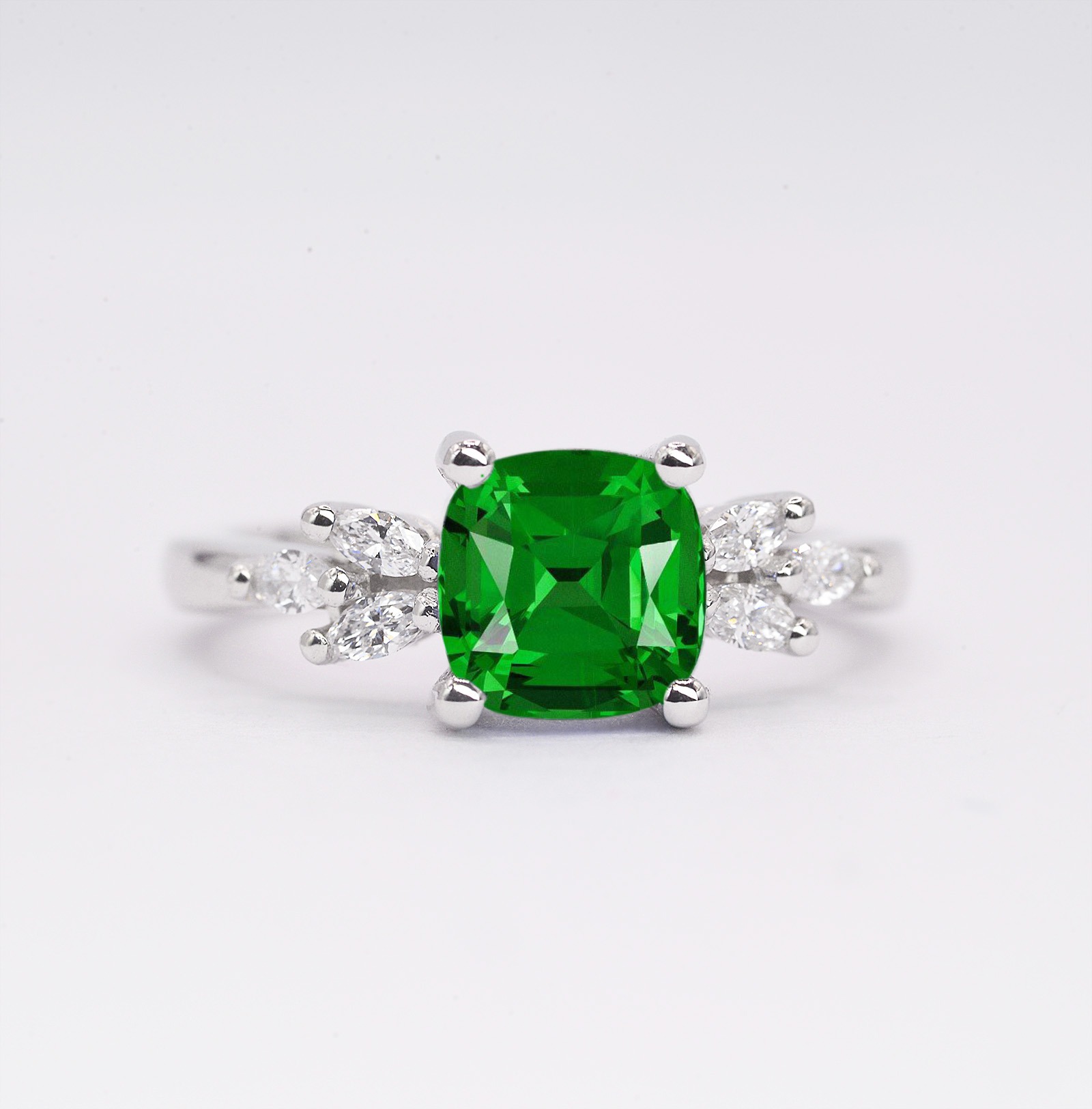 cushion cut tsavorite art deco ring