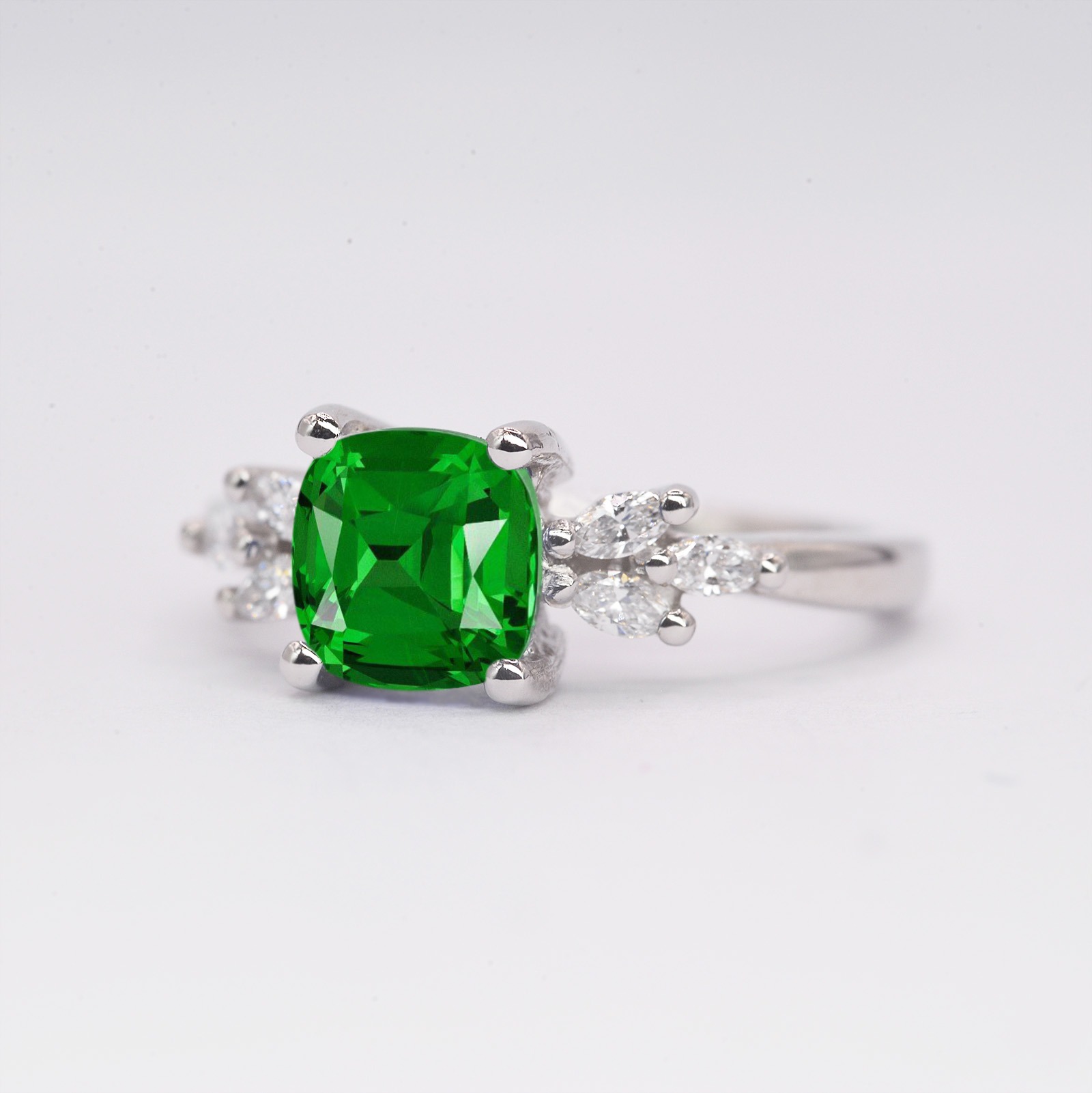 cushion cut tsavorite art deco ring