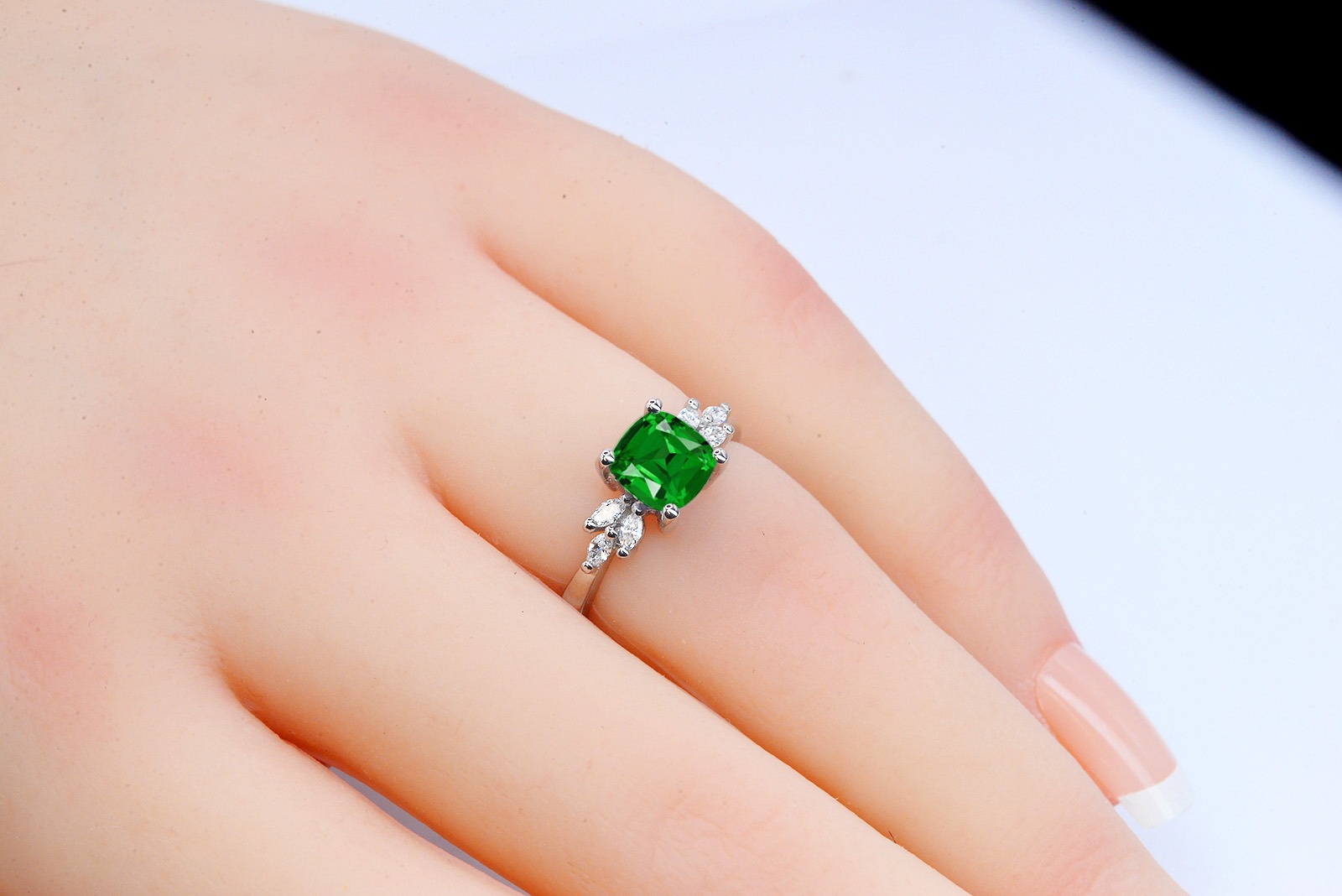 cushion cut tsavorite art deco ring