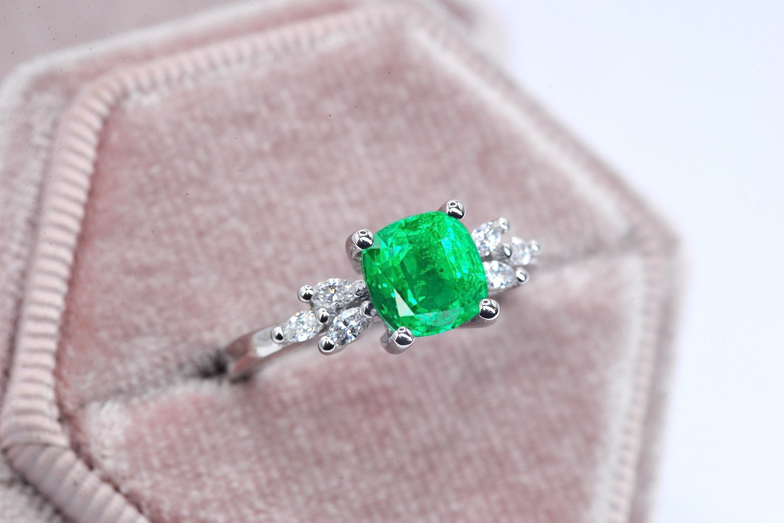 cushion emerald art deco ring