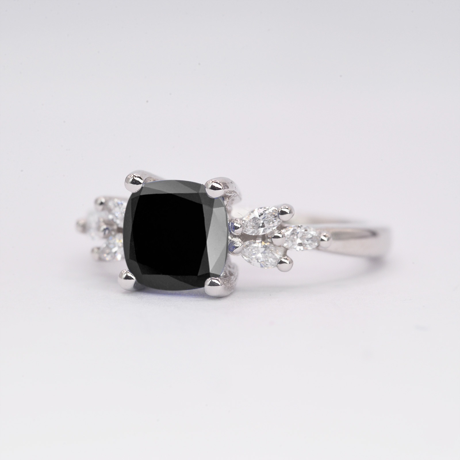 cushion black diamond ring