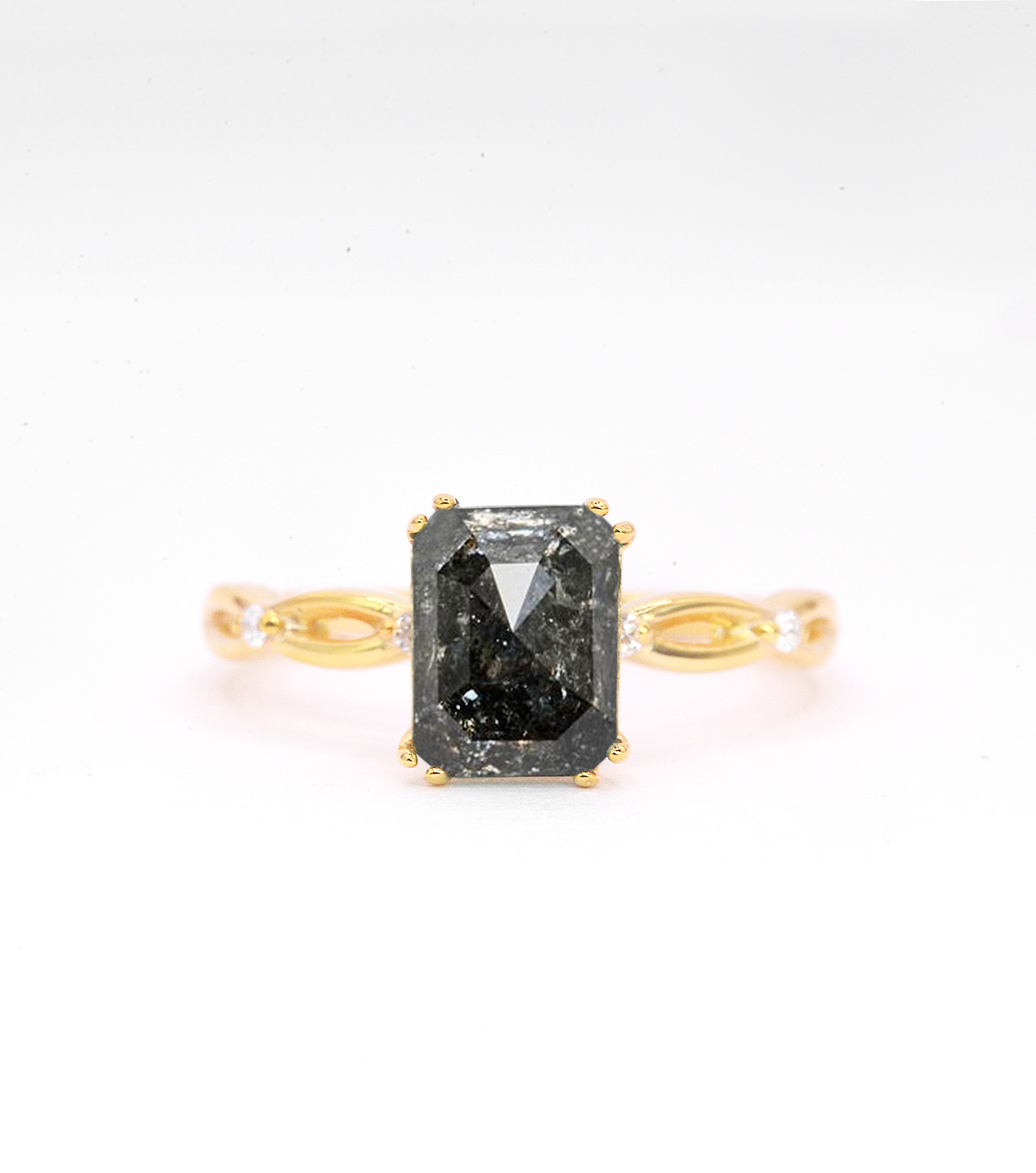 emerald salt and pepper engagement ring