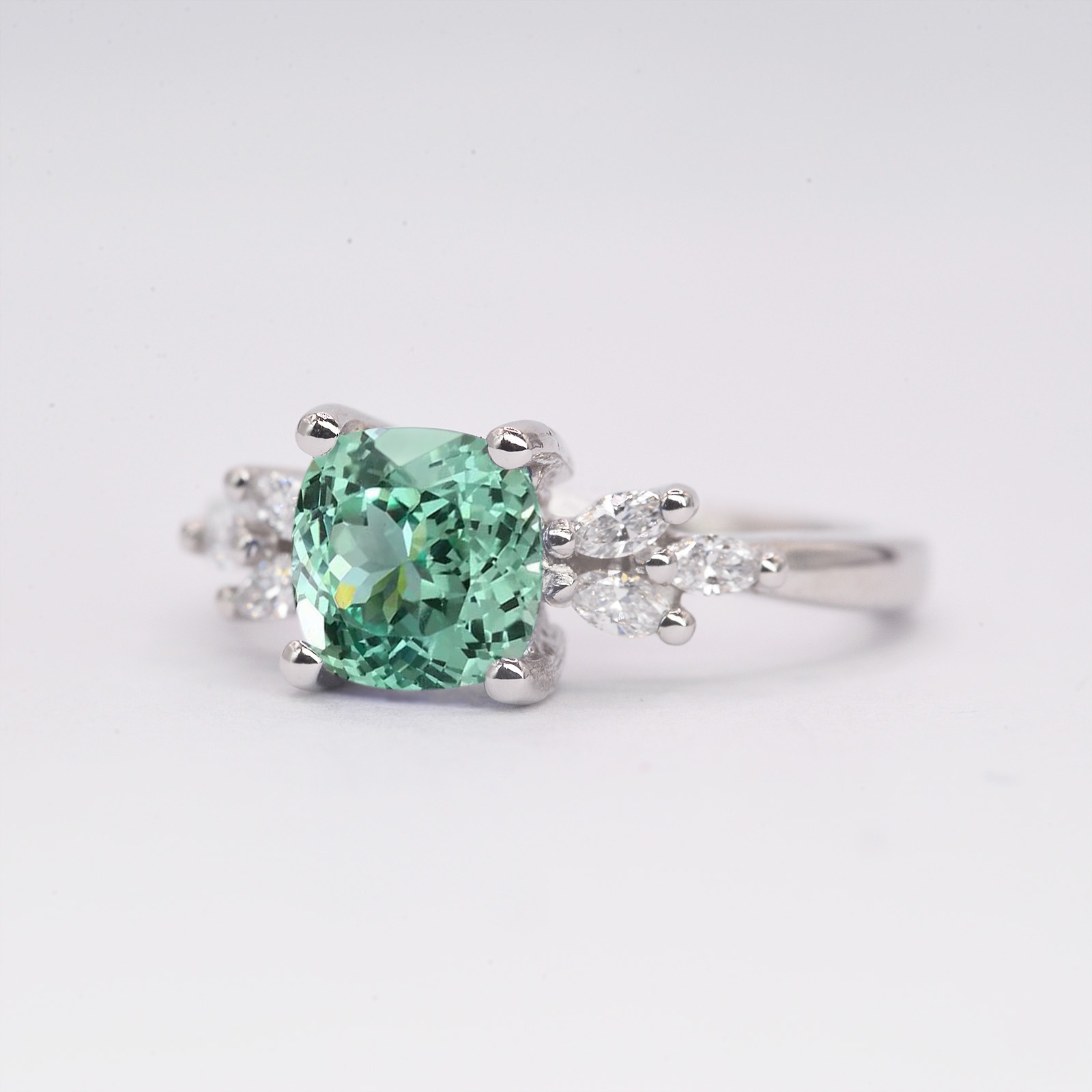 cushion cut mint green sapphire ring