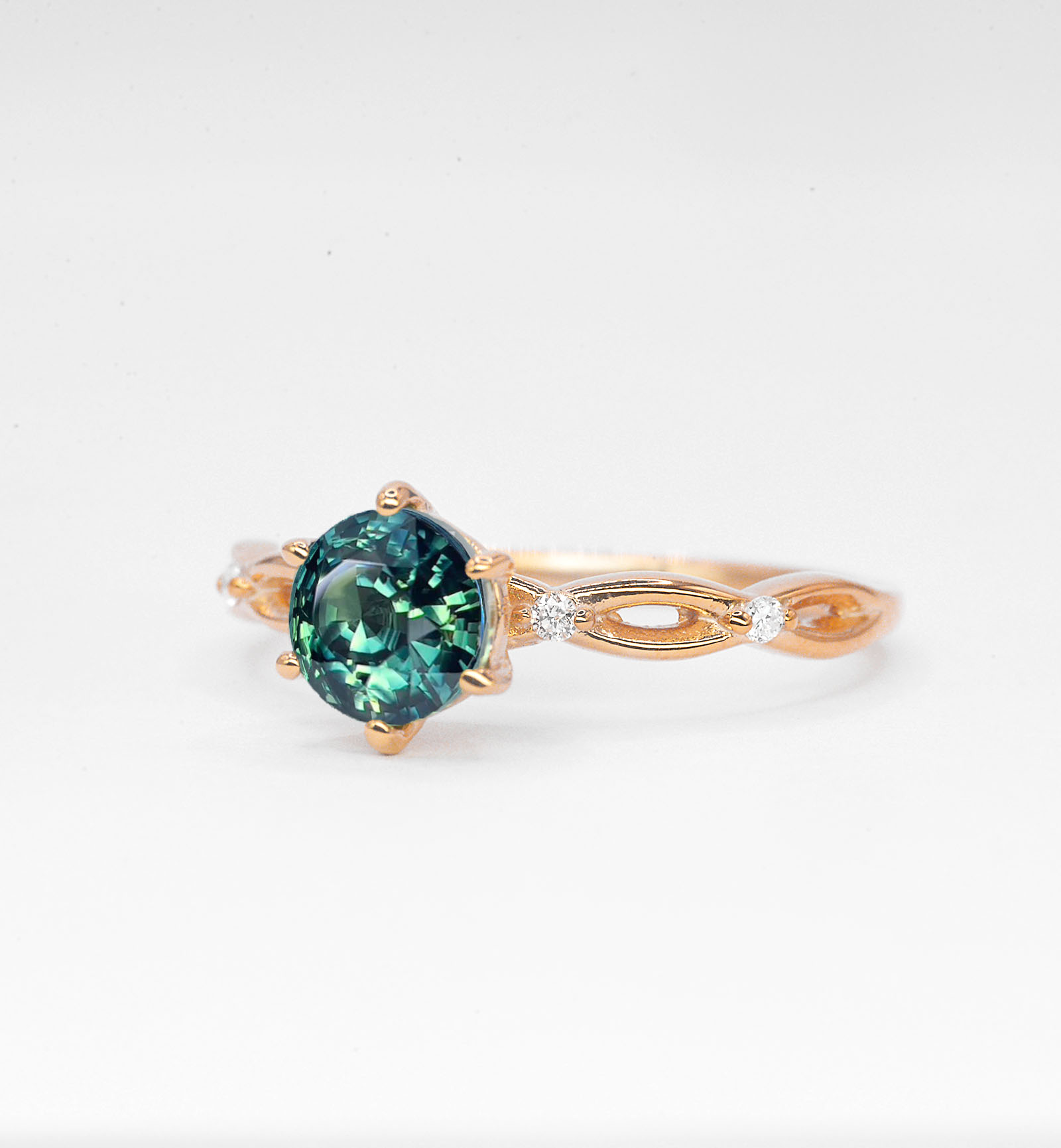 montana teal sapphire rose gold ring