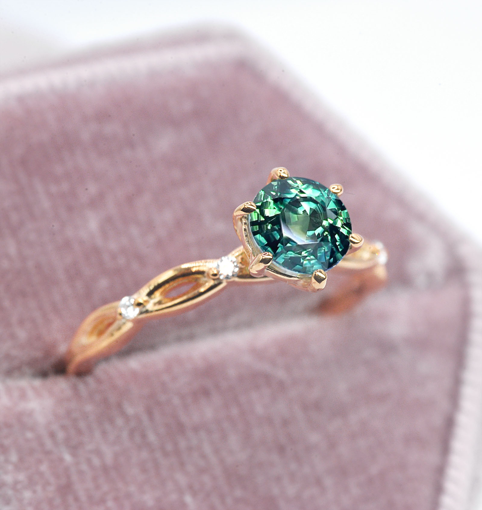montana teal sapphire rose gold ring