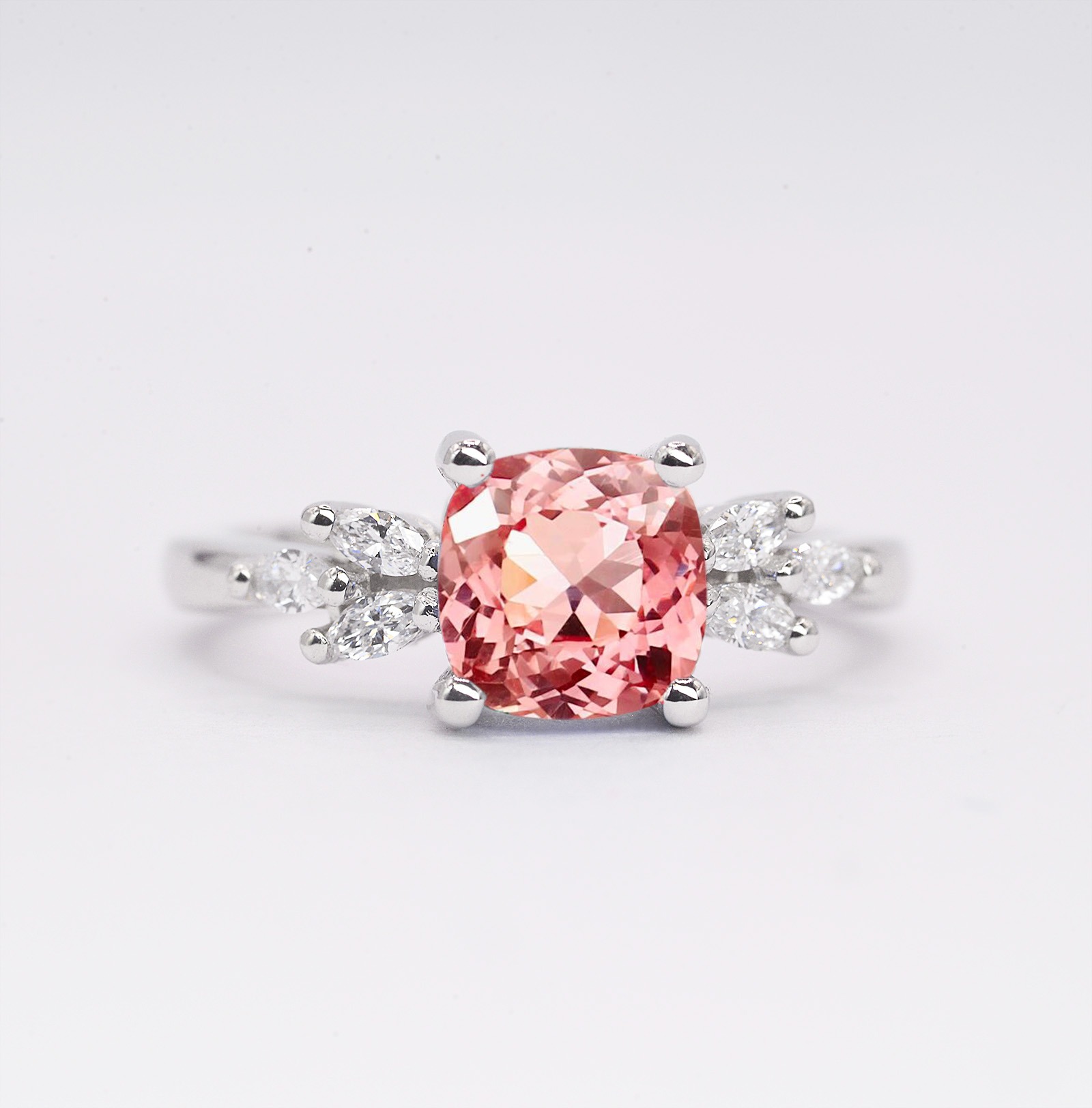 morganite and diamond cushion ring
