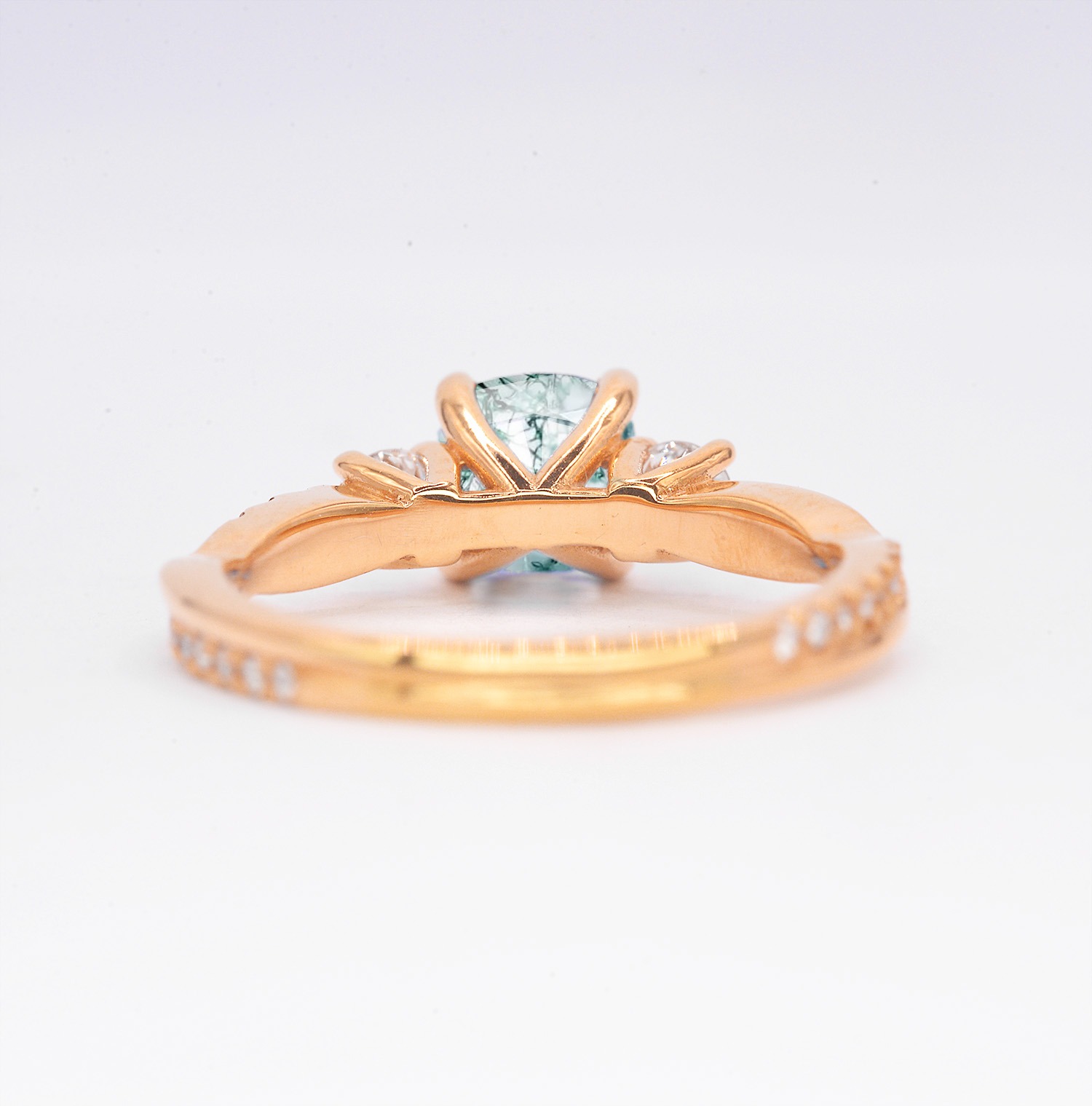 6mm moss agate and diamond art deco ring