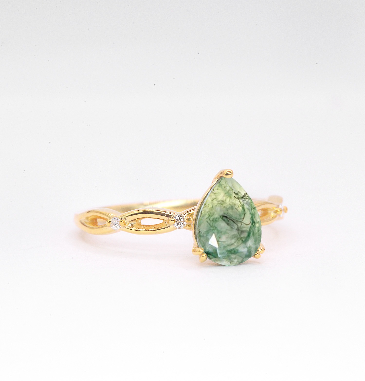 natural moss agate and diamond ring