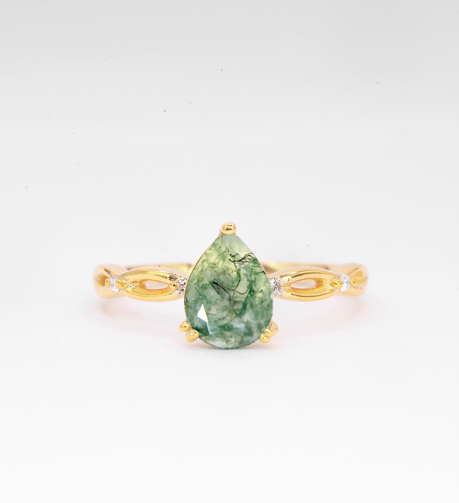 natural moss agate and diamond ring