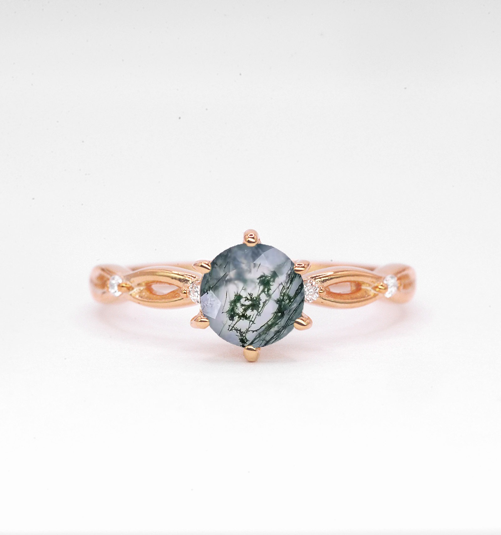 moss agate art deco unique ring