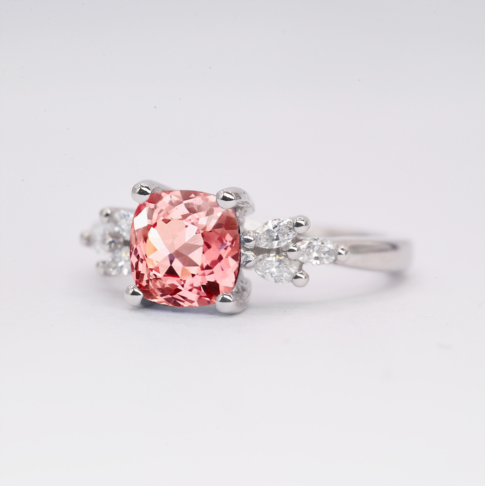 morganite and diamond cushion ring