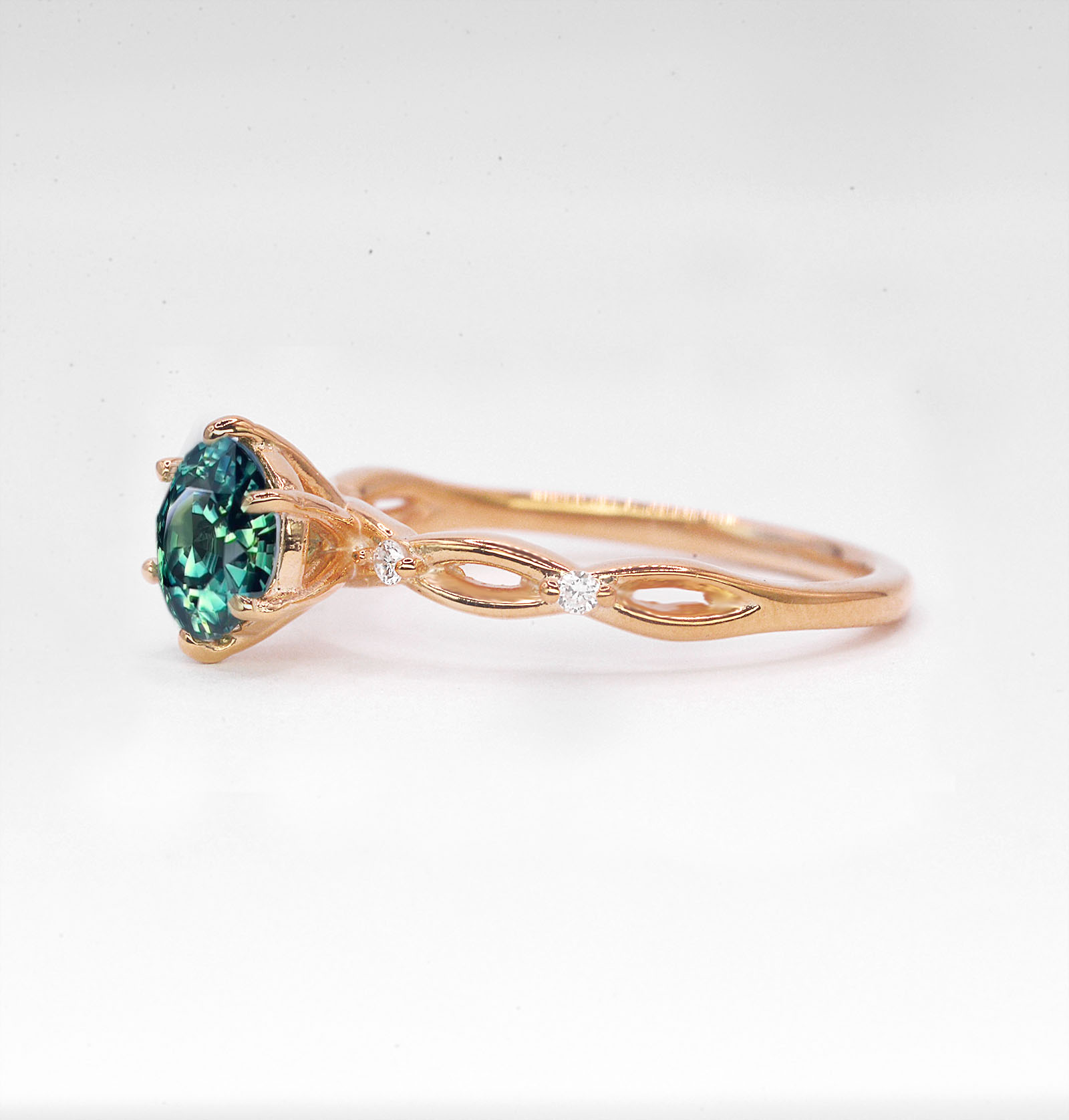 montana teal sapphire rose gold ring