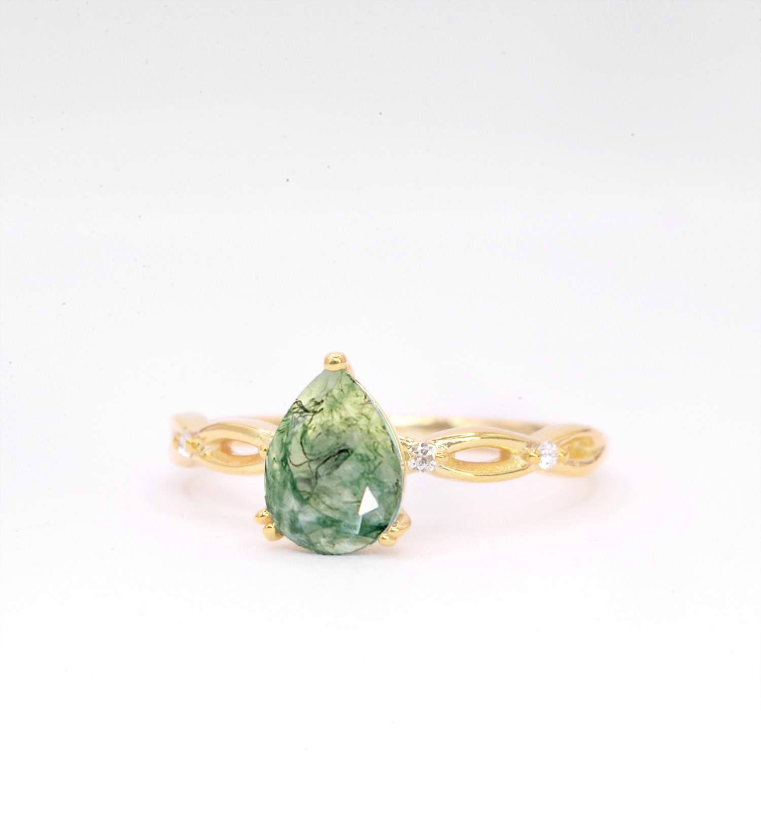 natural moss agate and diamond ring